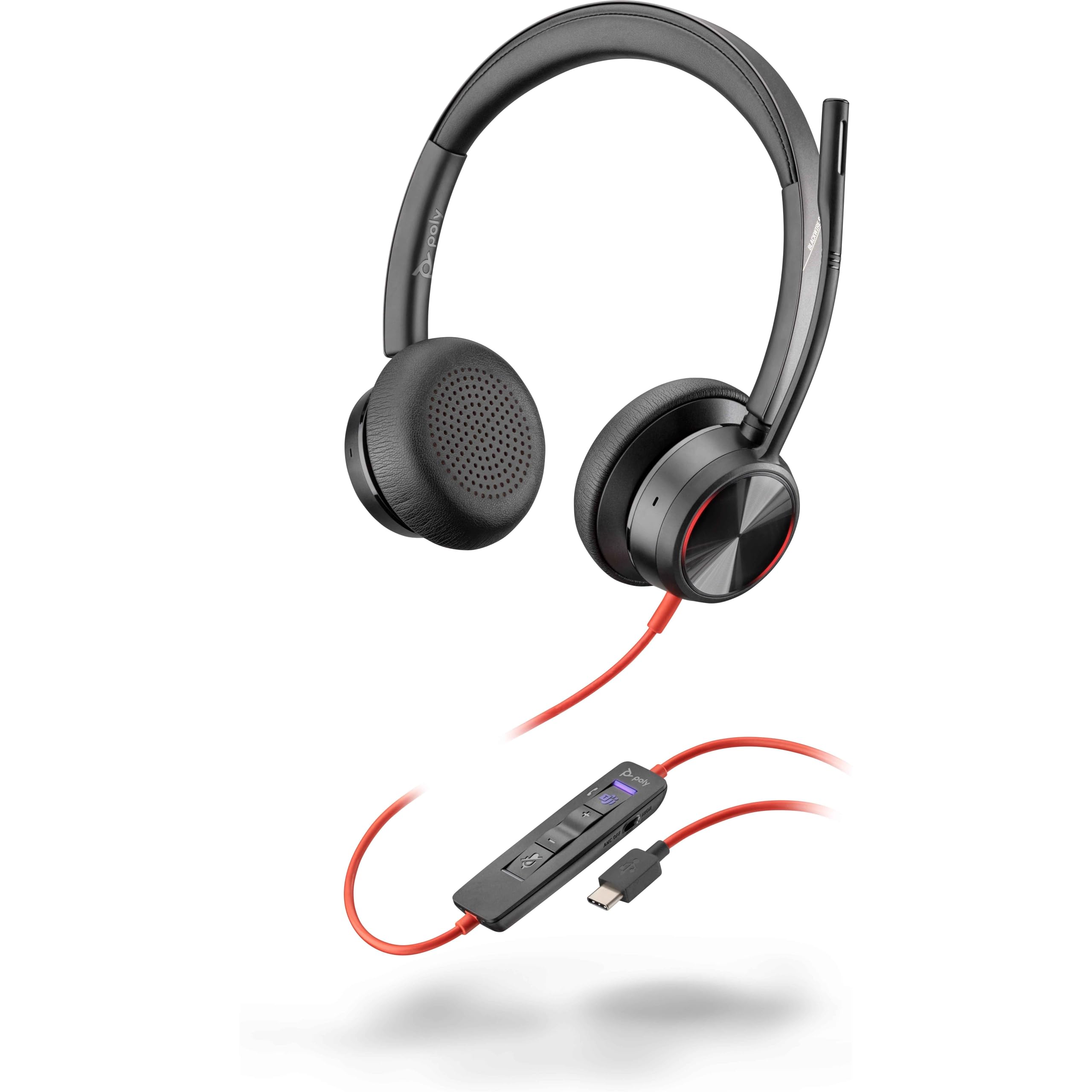 Poly Blackwire 8225-M USB-C Stereo Headset with Active Noise Cancelling & Flexible Mic Boom - Microsoft Teams Certified (Black) - Perfect for Remote Work, Online Meetings & Call Centers