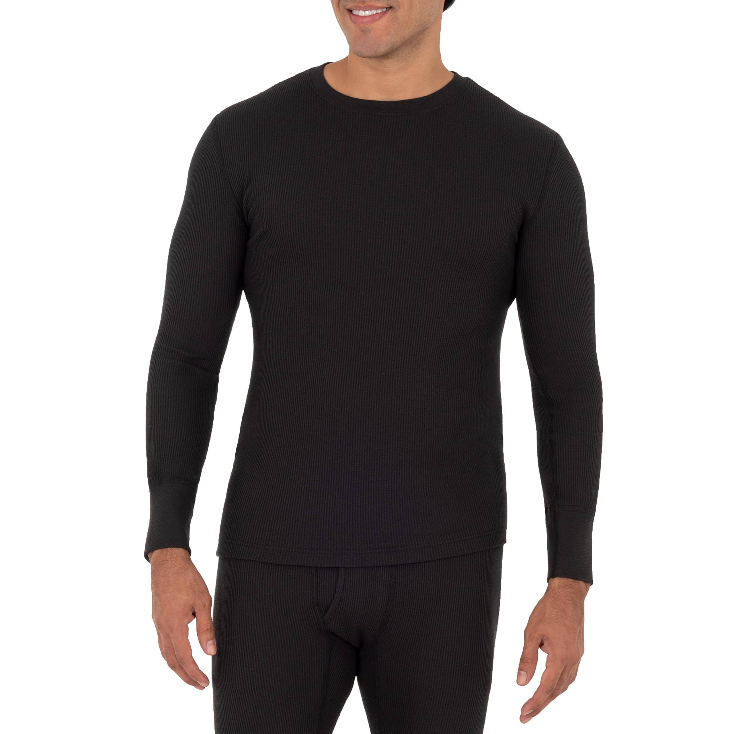 Fruit of the Loom Men's Eco-Friendly Recycled Waffle Thermal Underwear Crew Neck Top - 1 Pack & 2 Pack Options - Warm Base Layer for Winter, Outdoor Activities & Cold Weather Work