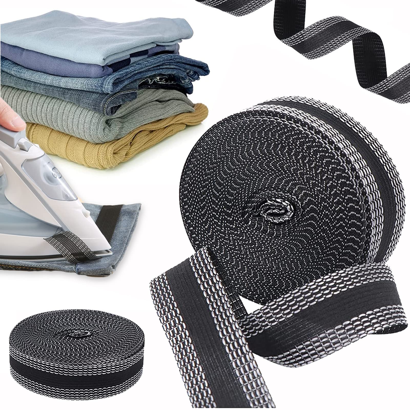 No-Sew Self-Adhesive Hem Tape for Pants, Jeans, Dresses & Curtains - Iron-On Fabric Adhesive Tape (3.3 Yards, Black) | Easy Wash & Soft Finish for DIY Clothing Alterations & Home Decor Projects