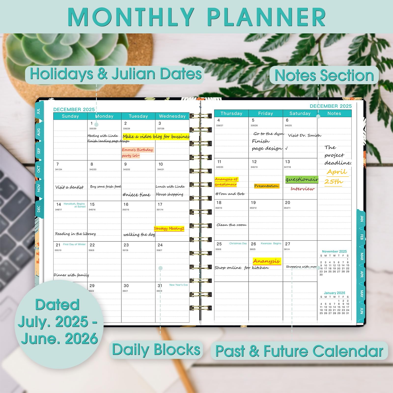 Ymumuda 2025-2026 Academic Planner - 12 Month Weekly & Monthly Organizer from July 2025 to June 2026, 8.4