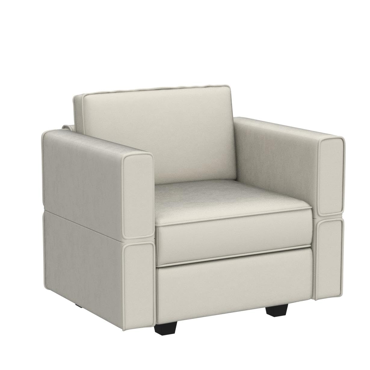 Belffin Modular Sectional Arm Chair with Storage Seat - Velvet Grey Accent Chair for Living Room, Apartment, or Office - Comfortable Single Club Chair for Relaxing & Reading