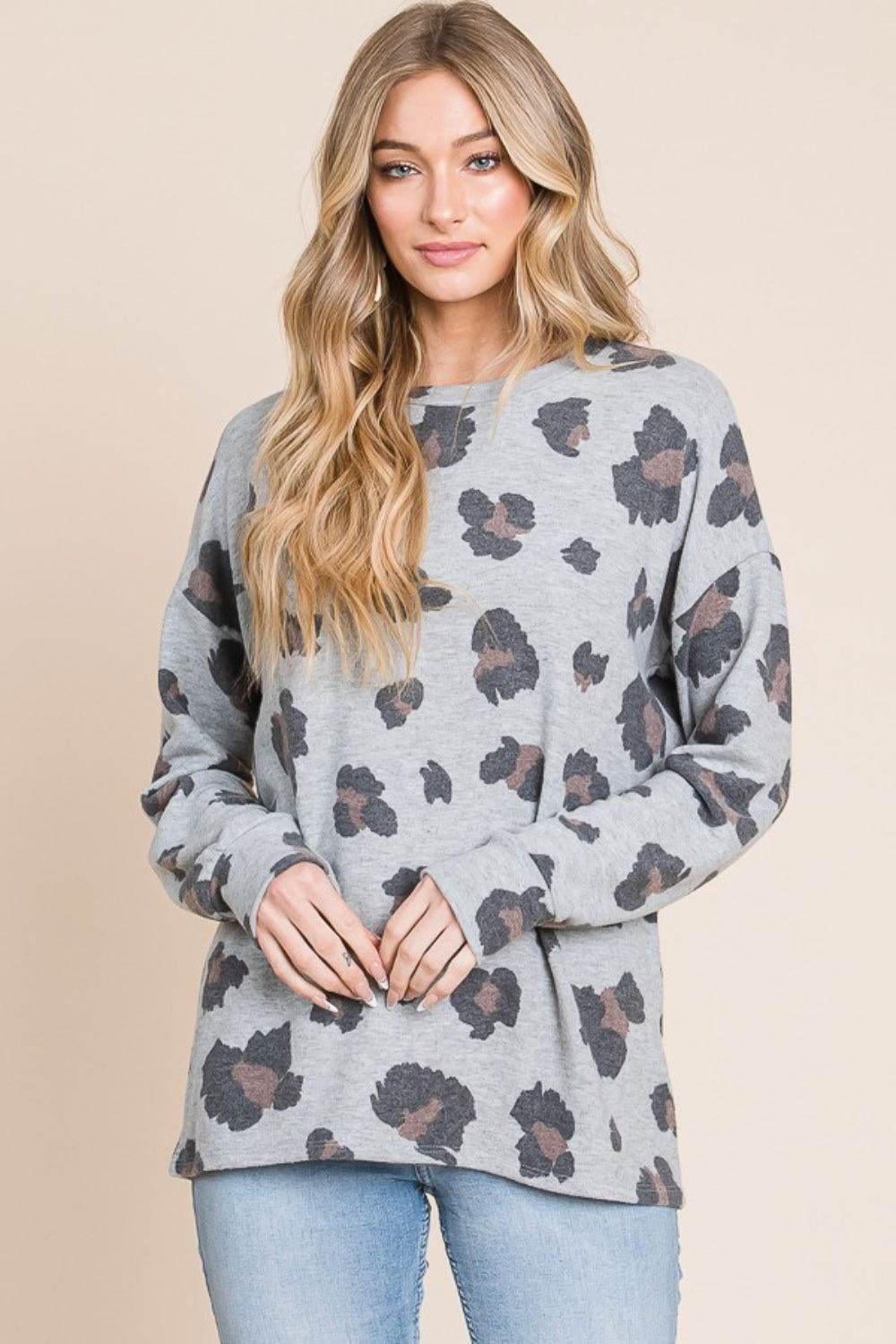 BOMBOM Women's Leopard Print Drop Shoulder T-Shirt - Casual Loose Fit Tee for Streetwear, Outfits & Everyday Wear