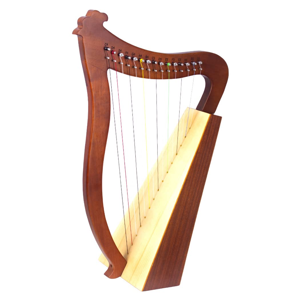 15 String Mahogany Lyre Harp with Tuning Wrench, Storage Bag & Metal Strings - Professional Bone Saddle Plywood Instrument for Beginners, Meditation, Music Therapy & Home Decor
