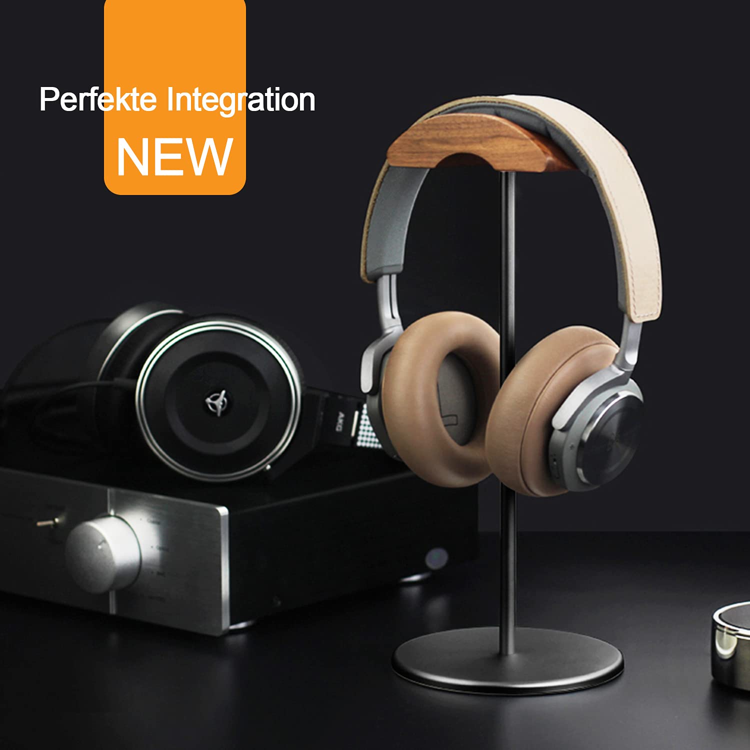 Premium Aluminum & Wood Gaming Headphone Stand with Heavy Base - Durable On-Ear Headset Holder for Gamers & Audiophiles - Perfect for Home Office, Gaming Setup & Studio Organization (Black)