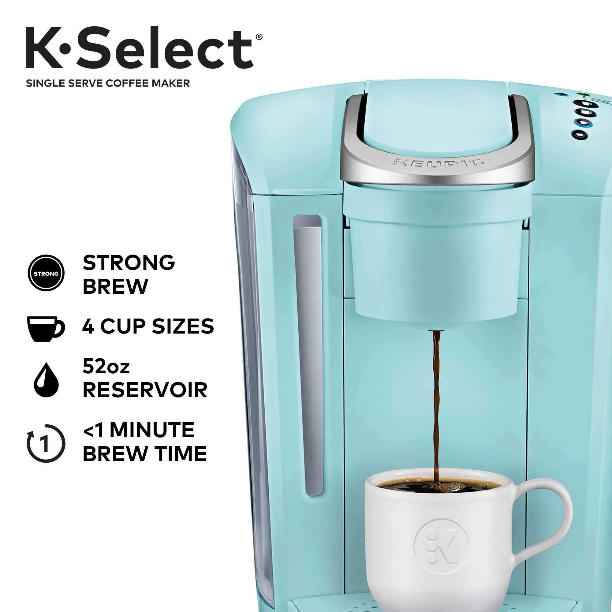 Keurig K-Select Single-Serve K-Cup Pod Coffee Maker - Brews Hot & Iced Coffee, Tea, Cocoa - Compact for Home, Office & Dorm Use - Oasis Design - Perfect for Morning Brews & Quick Refreshments