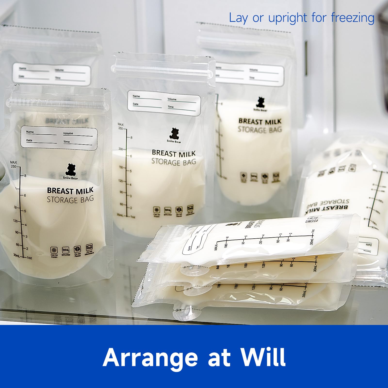 8oz Breastmilk Storage Bags - 120 Count Reusable Freezer Bags with Double Zipper for Breast Milk - Perfect for Pumping, Storing, and Organizing Breast Milk at Home or On the Go