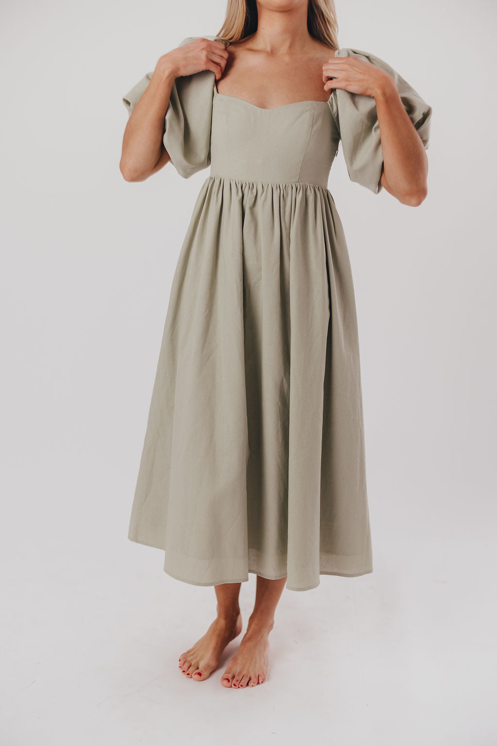 Hamilton Midi Dress in Olive - Bump Friendly Maternity Dress (Sizes S-2XL) | Flowy Summer Dress for Pregnancy, Nursing & Everyday Wear