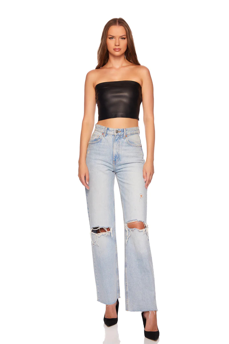 Stylish Black Faux Leather Crop Tube Top - Trendy Women's Fashion for Casual Wear, Night Out & Layering