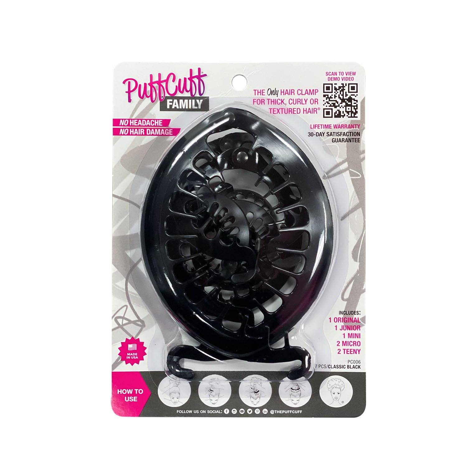 PuffCuff Hair Care Bundle - TangleMaster Detangling Brush, 360° Misting Spray Bottle, 100% Silk Bonnet & Boar Bristle Brush for Curly, Kinky & Textured Hair - Prevent Breakage & Reduce Frizz for Daily Styling & Nighttime Protection