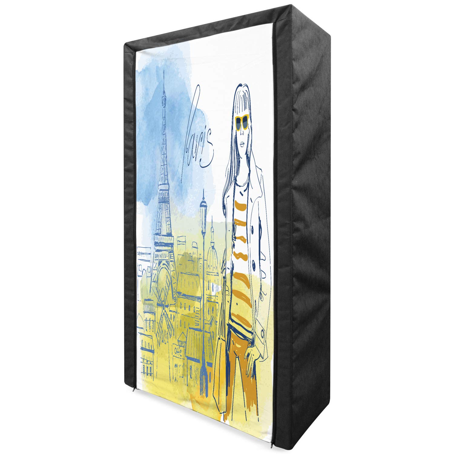 Ambesonne Paris Themed Portable Fabric Wardrobe with Eiffel Tower & Vintage Girl Print - 33.5