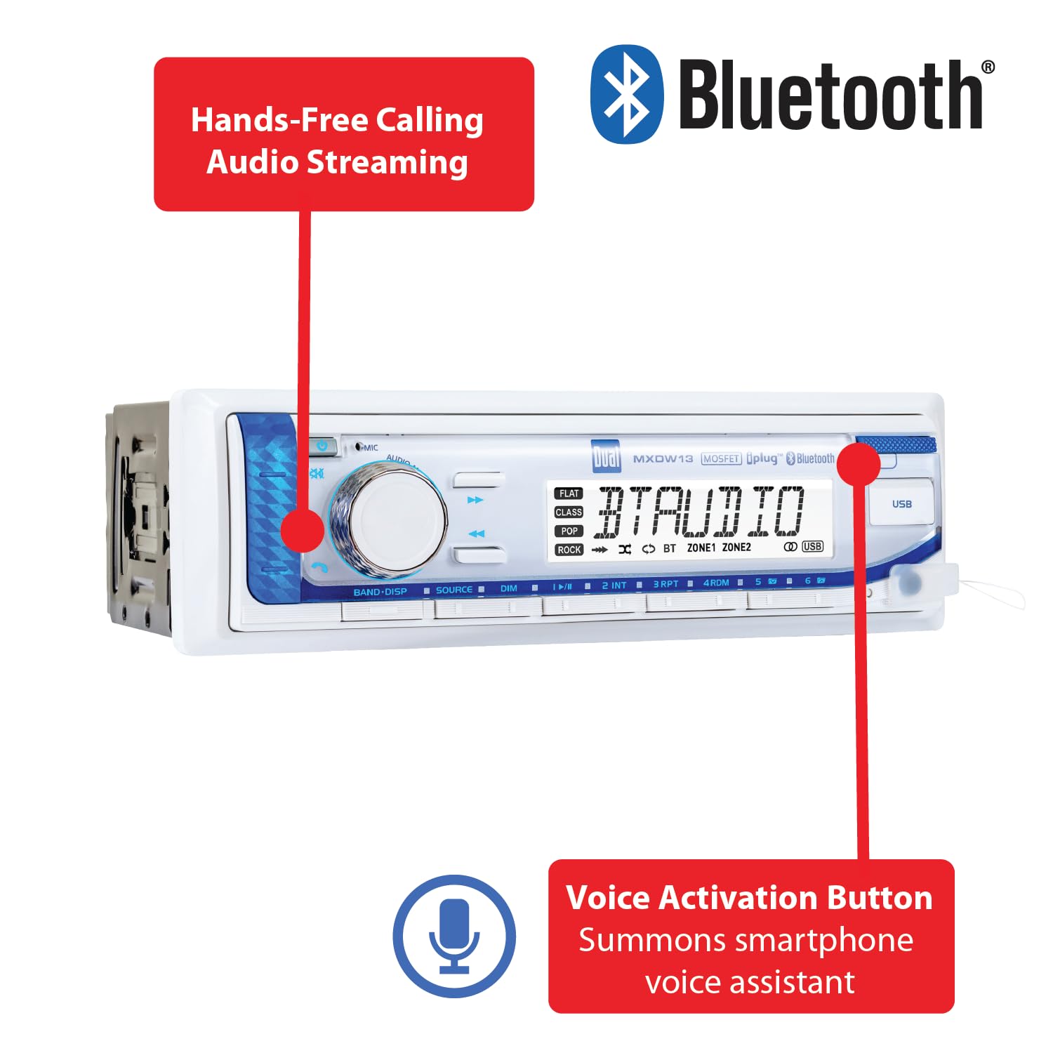 Dual Electronics MXP154SG Marine Stereo System - AM/FM Digital Radio with Bluetooth, 4x 6.5