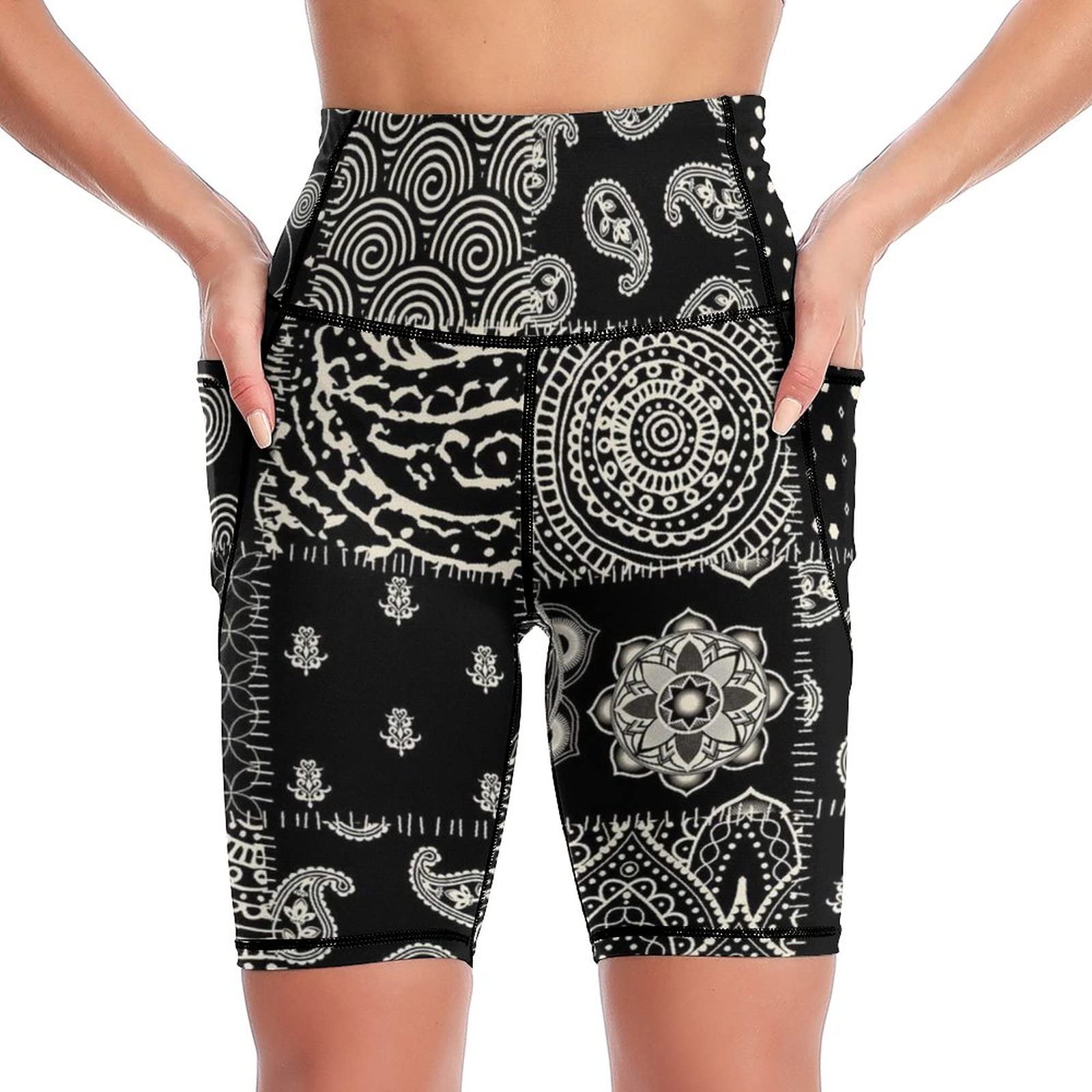 AMRANDOM High Waist Biker Shorts - Yoga Running Cycling Shorts with Pocket for Women - Workout & Exercise