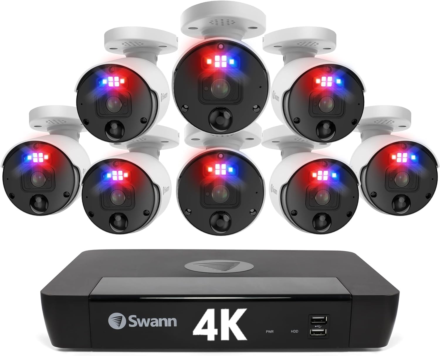 Swann 4K UHD 8-Channel Home Security Camera System with 2TB NVR, 8 Indoor/Outdoor Bullet IP Cameras, PoE Cat5e Wired, Video Analytics, 2-Way Audio, Siren Alarm, Color Night Vision & True Detect (Model 889808) - Ideal for 24/7 Home & Business Surveillance, Theft Prevention & Property Monitoring