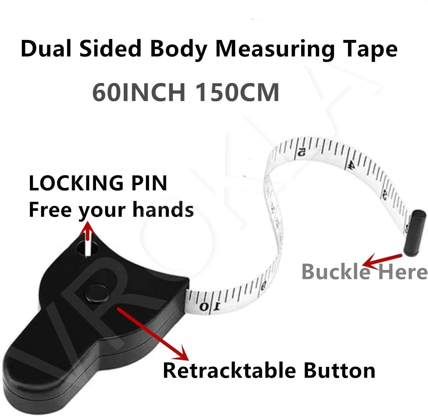VROKLA 150cm Retractable Body Measuring Tape with Lock Pin - Soft Sewing Tailor Tape for Weight Loss, Fat Measurement & Clothing Alterations - Perfect for Fitness Tracking, Sewing Projects & DIY Fashion Design