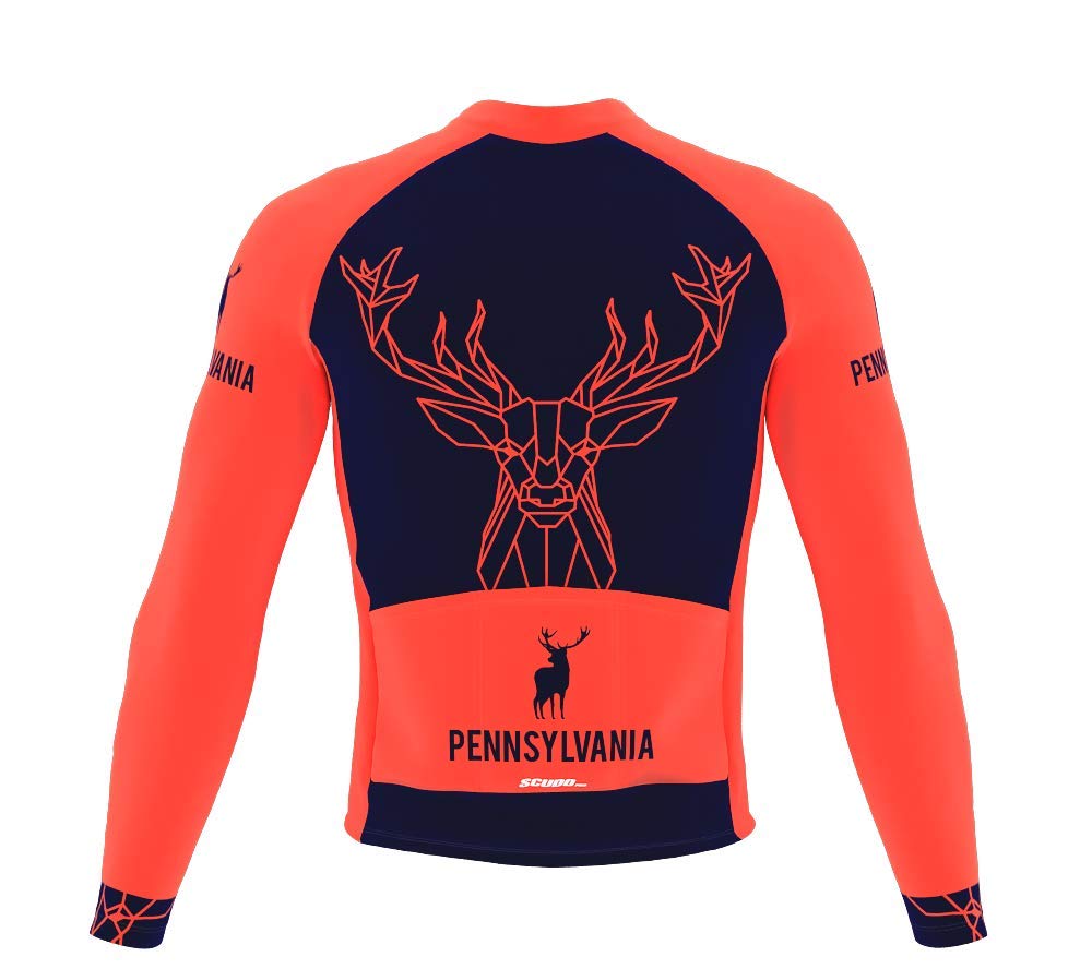 ScudoPro Pro Thermal Long Sleeve Cycling Jersey for Men - Pennsylvania State Icon Design, Warm Winter Bike Riding Gear for Road & Mountain Biking