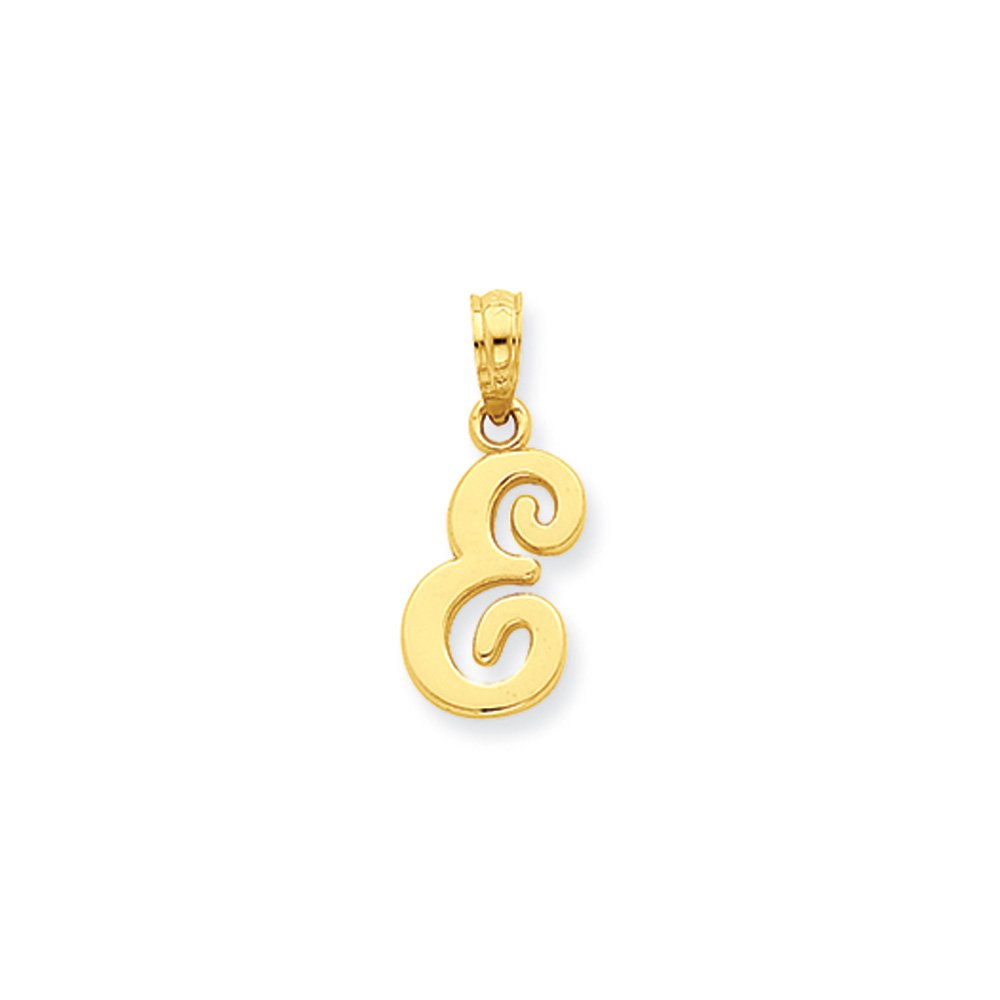 14k Yellow Gold Small Script Initial E Pendant - Black Bow Jewelry Mimi Collection for Everyday Wear & Gift Giving