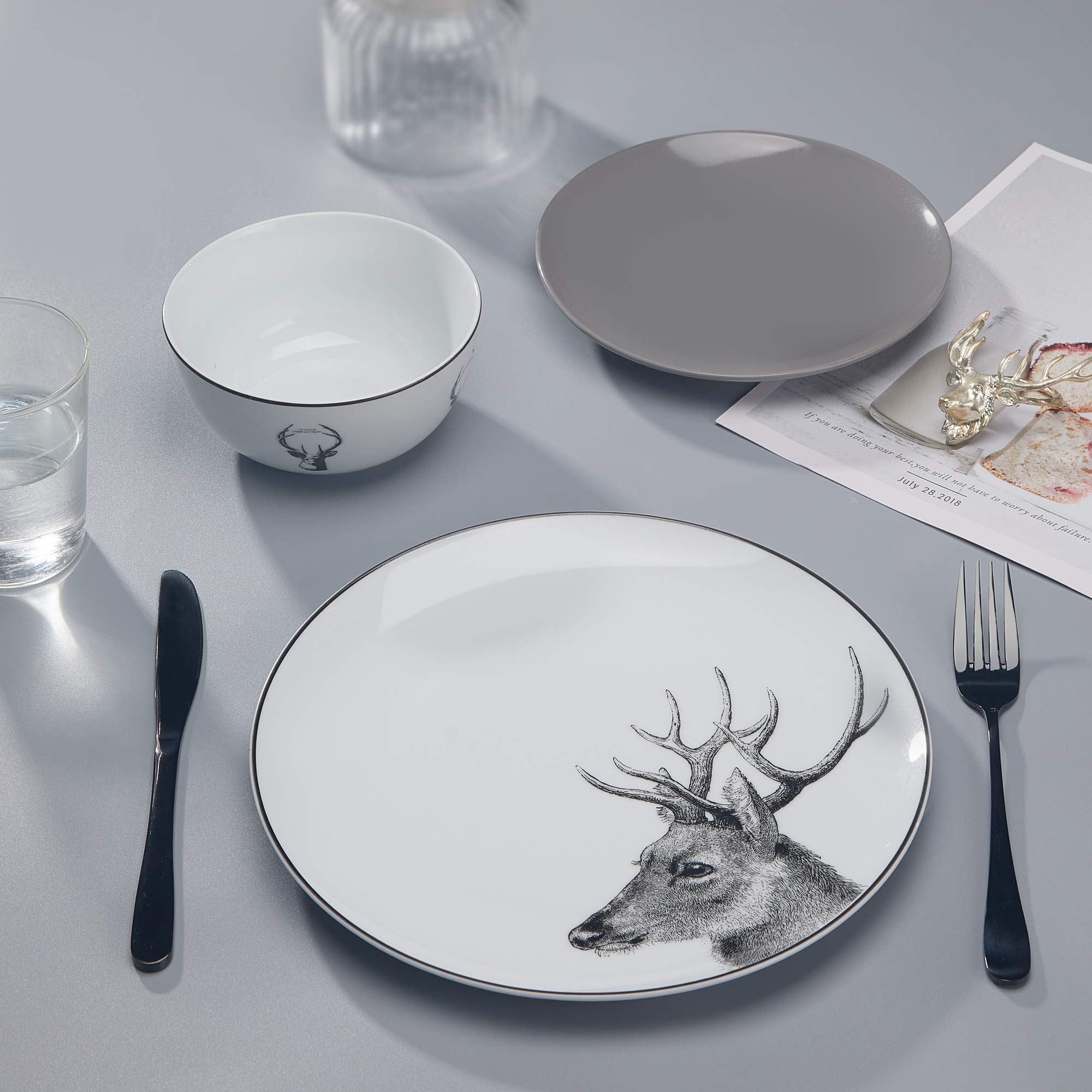 18-Piece Rustic Deer Dinnerware Set - Ceramic Plates & Bowls for 6, Microwave & Dishwasher Safe - Perfect for Holidays & Family Dinners
