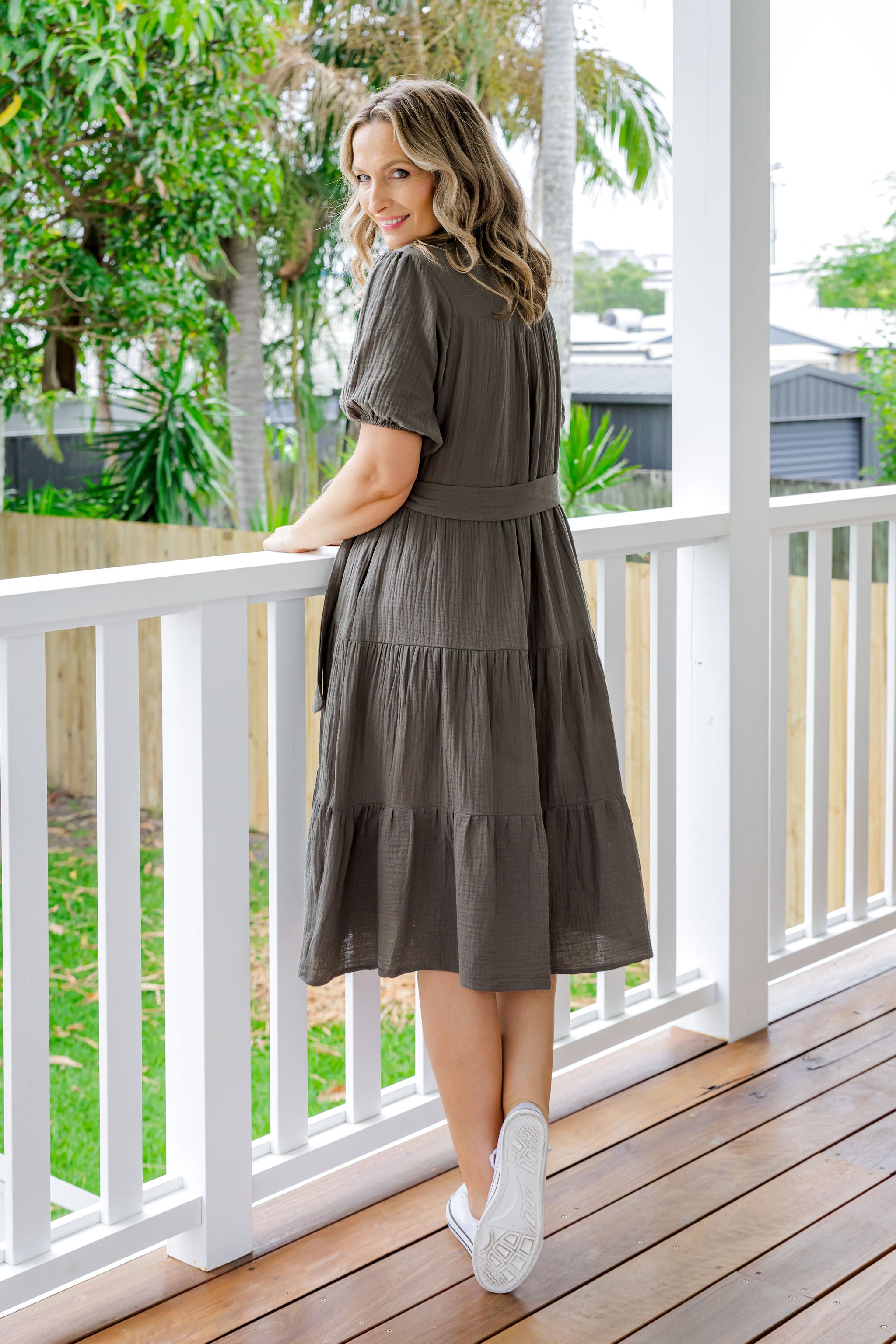 Khaki Mali Midi Dress for Women - Elegant Casual Summer Dress for Beach, Party & Everyday Wear