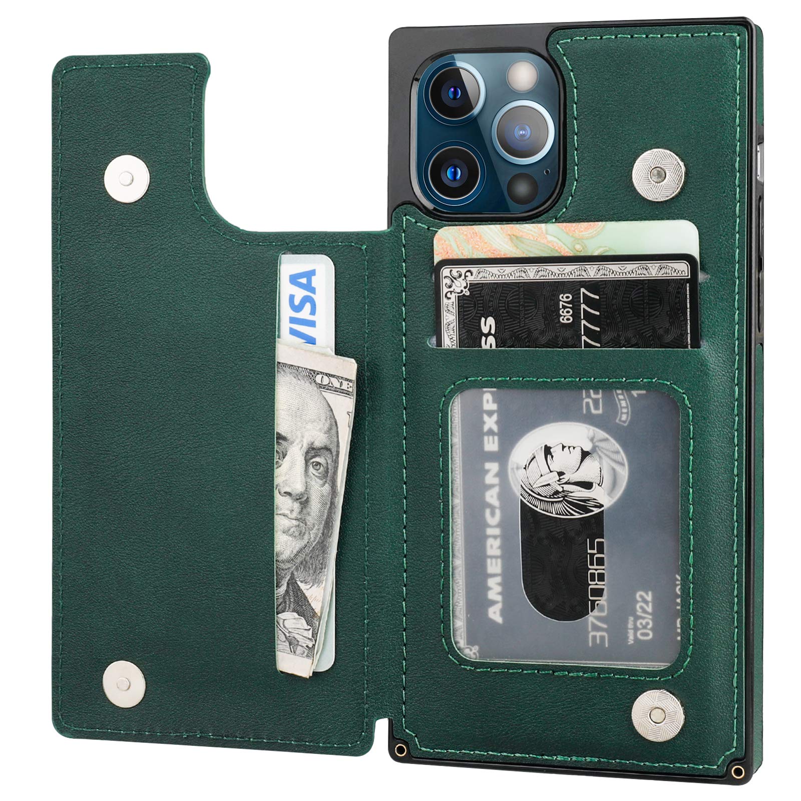 Premium Soft PU Leather Wallet Case for iPhone 12/12 Pro - 6.1 Inch with Credit Card Holder, Kickstand & Magnetic Closure | Shockproof Protective Cover | Perfect for Work, Travel & Everyday Use (Green)