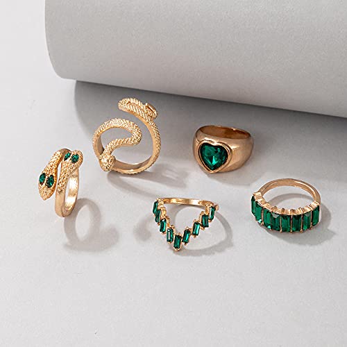 Boho Crystal Snake Rings Set for Women - Stackable Midi Cuff Rings, Gold Plated Knuckle Rings, Retro Joint Finger Rings - Perfect Mother's Day Gift, Birthday Present & Boho Jewelry for Everyday Wear