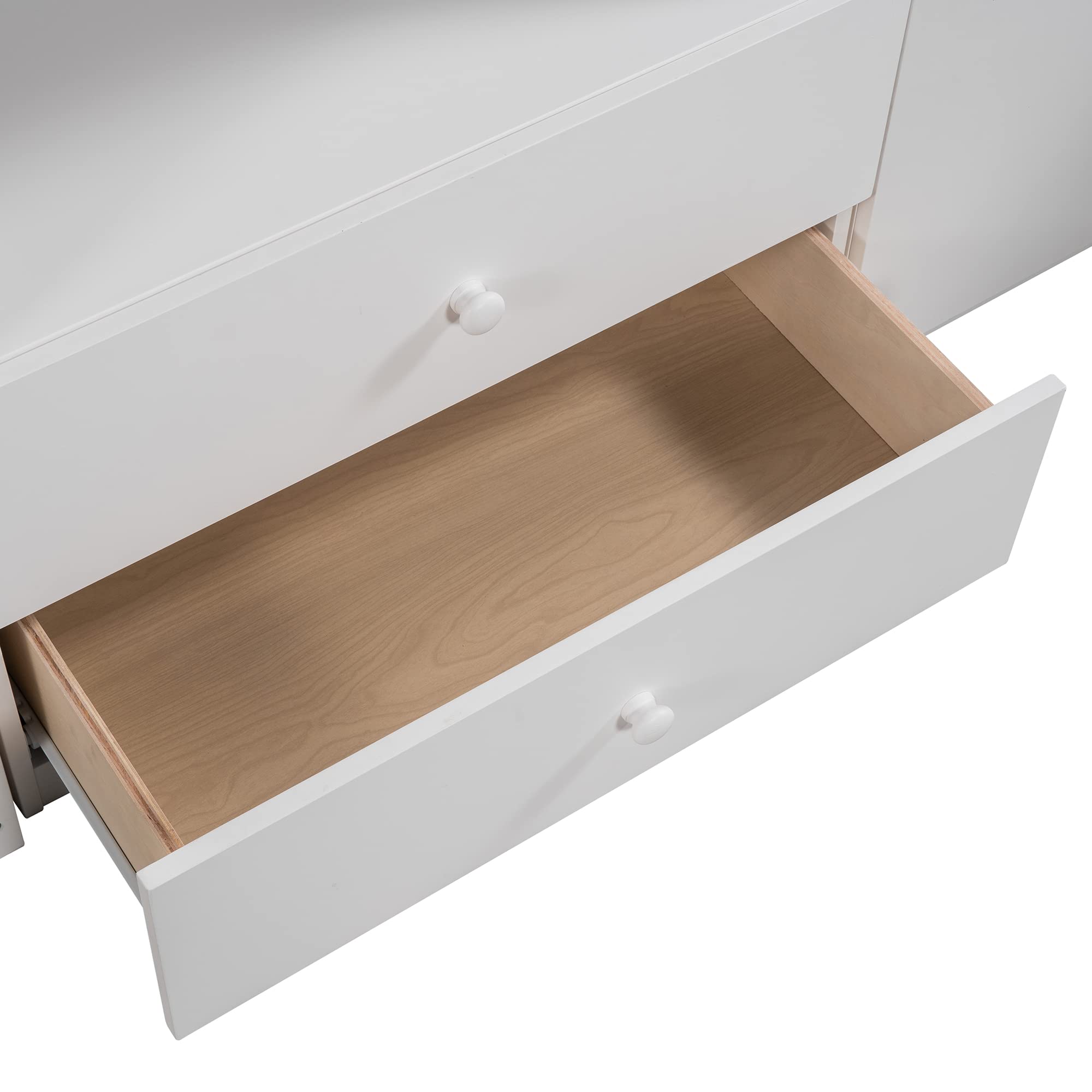 Twin Size Wooden Loft Bed with Storage Steps & Portable Desk - Sturdy Low Study Bed Frame for Teens & Kids - Space-Saving Solution for Small Bedrooms, Dorms & Apartments (White + Wood Finish)