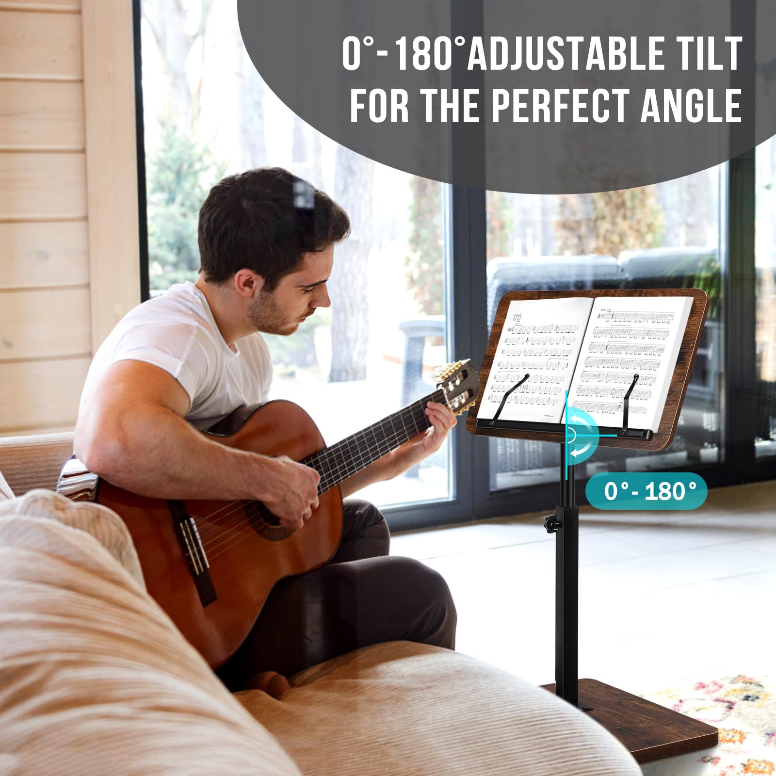 360° Swivel Adjustable TV Tray Table with Book Clip & Device Holder - C-Shaped End Table for Sofa, Bed, Bathtub - Perfect for Reading, Snacking & Relaxing (Rustic Finish)