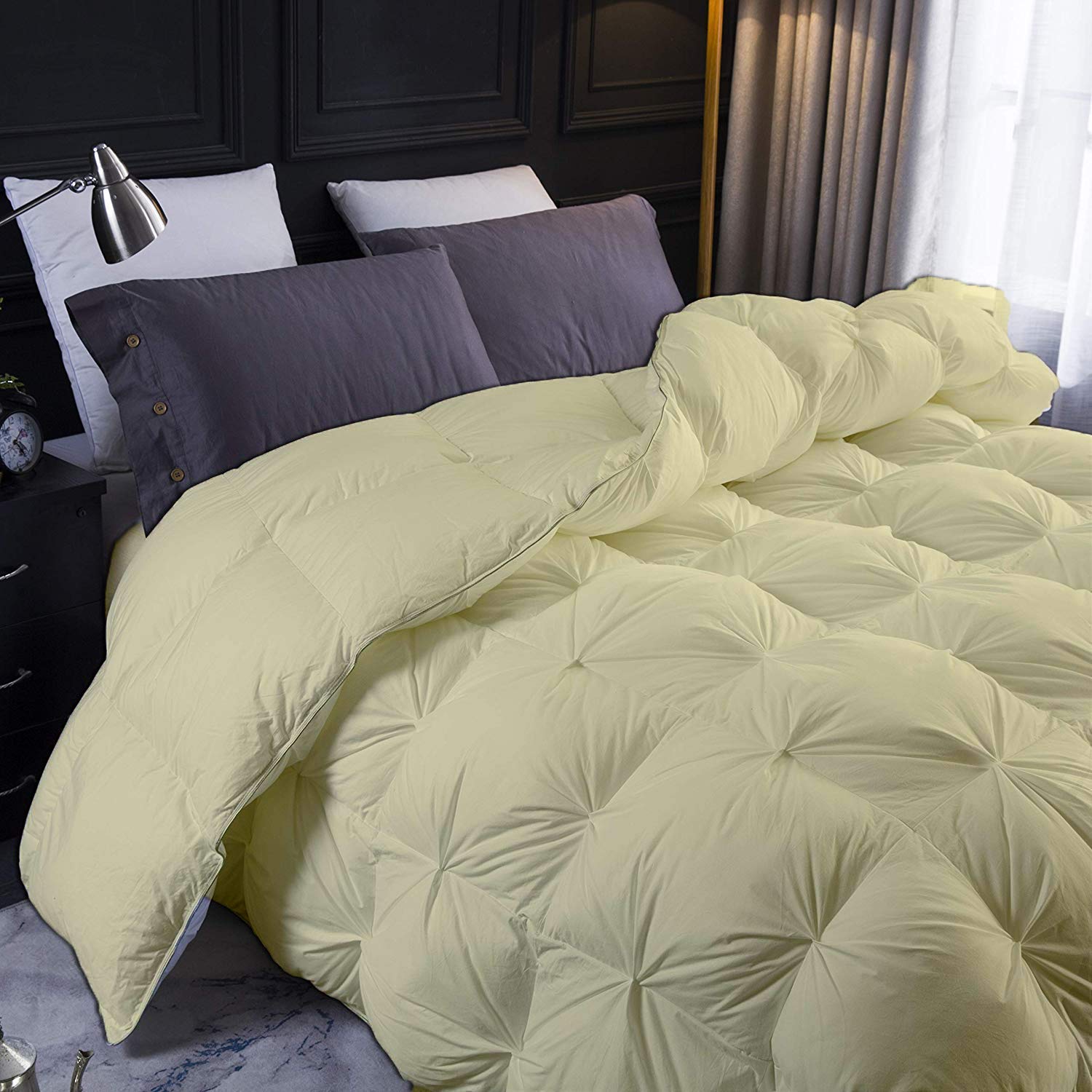 5-Piece All-Season Cotton Comforter Set - 500 GSM Fill Power, Pinch Pleat & Baffle Box Design - King/Cal King Size in Ivory - Ultra Soft & Breathable for Year-Round Comfort - Perfect for Master Bedrooms, Guest Rooms & Luxury Hotels