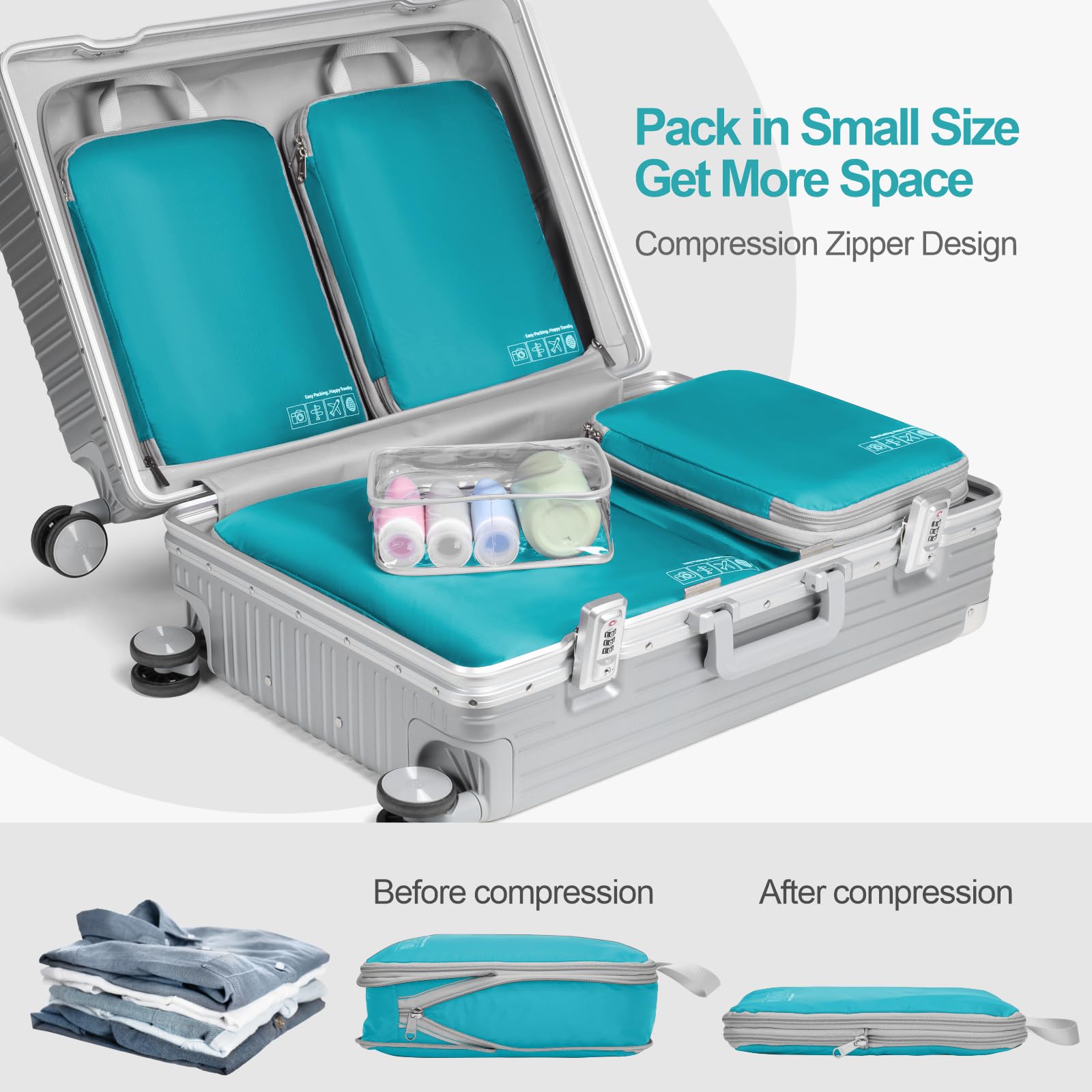 Cambond Compression Packing Cubes for Travel - Lightweight Luggage Organizer Bags for Women, Perfect for Carry-On Suitcases & Backpacks | Ideal for Business Trips, Vacations & Weekend Getaways