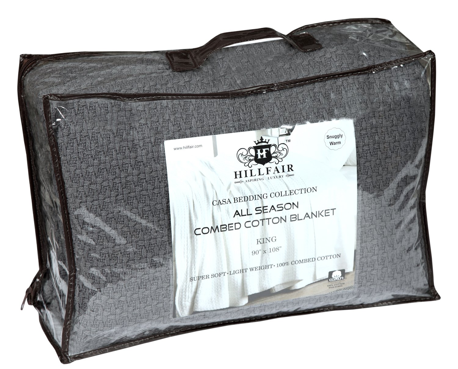 HILLFAIR 100% Premium Soft Combed Cotton Thermal Blanket - Twin Size, Ultra Cozy & Warm, All-Season Bed Throw Blanket for Couch, Sofa & Bed - Grey Twin Cotton Blanket for Home, Office & Travel