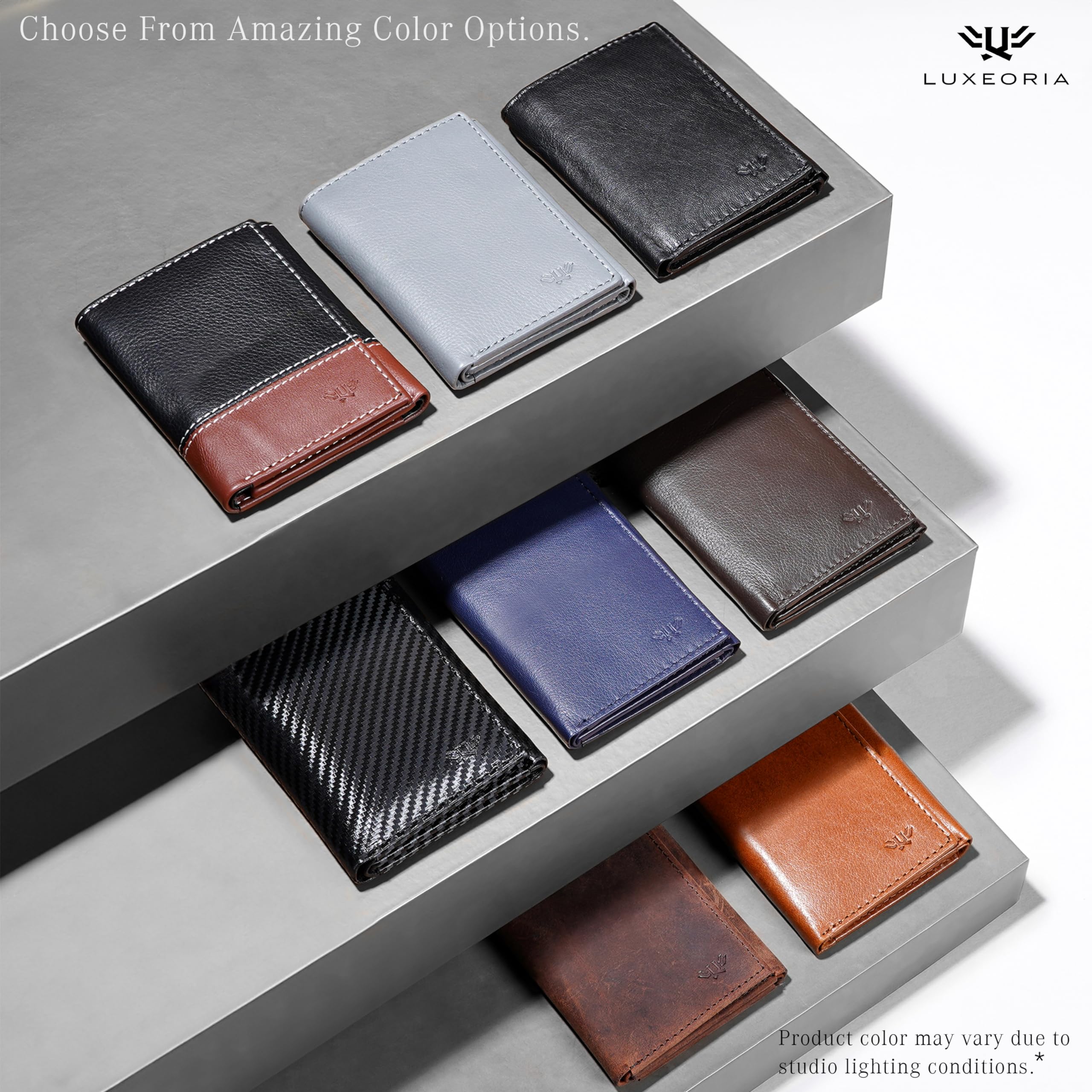 LUXEORIA Genuine Leather Wallet for Men - Handcrafted Slim RFID Blocking Trifold Travel Wallet - Minimalist Anti-Theft Design - Perfect for Everyday Use, Business Trips & Gifts - Black