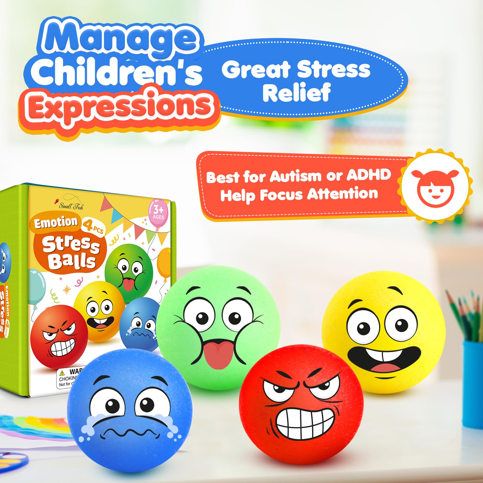 Squishy Stress Balls for Kids & Adults - 4 Pack Slow Rising Fidget Toys for Anxiety Relief, Hand Grip Strength & Stress Relaxation | Perfect for Office, Classroom, Therapy & Stocking Stuffers