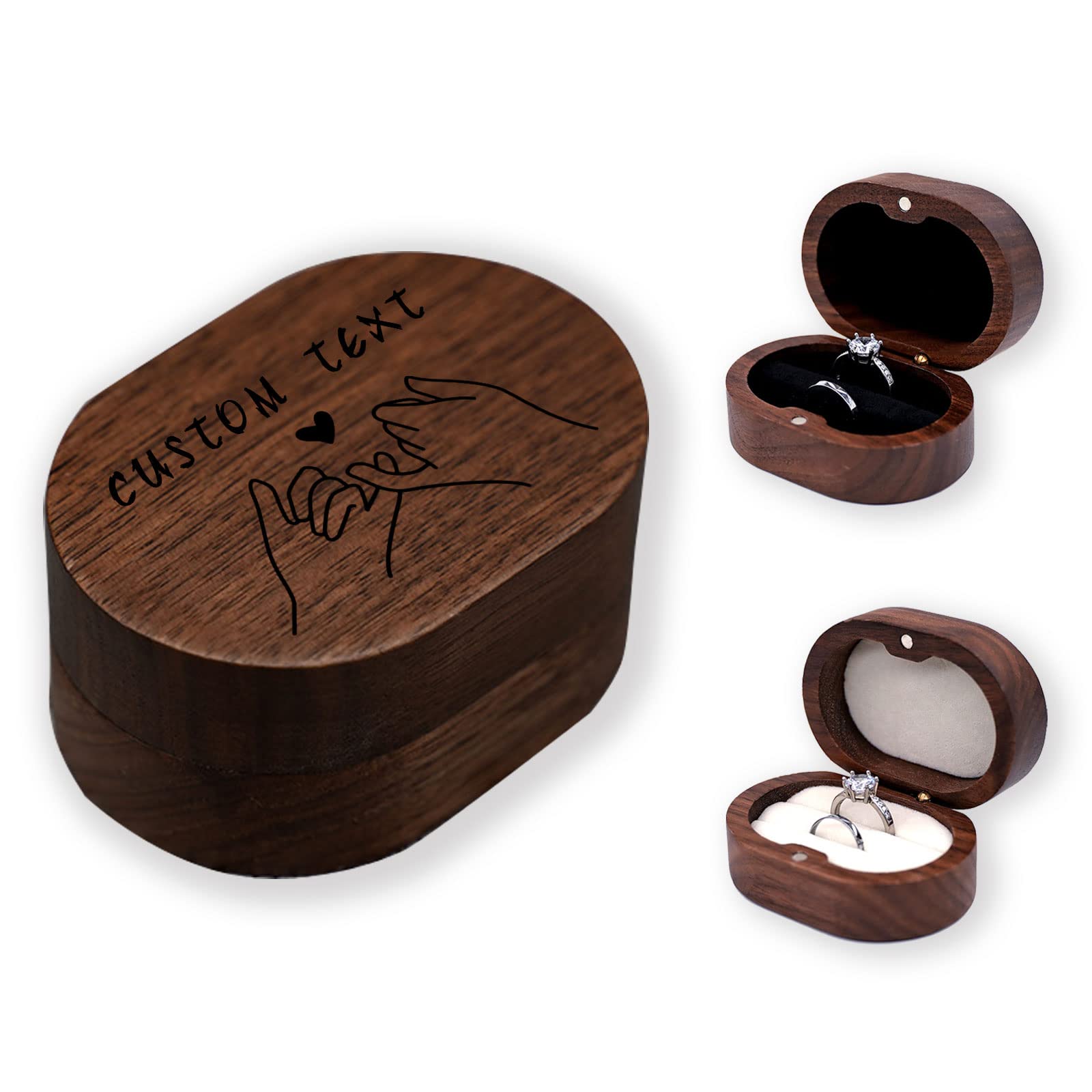 Personalized Wooden Ring Box for Wedding Proposal & Engagement - Custom Text & Pattern Engraved - Perfect for Romantic Ceremonies, Anniversaries & Gift Giving
