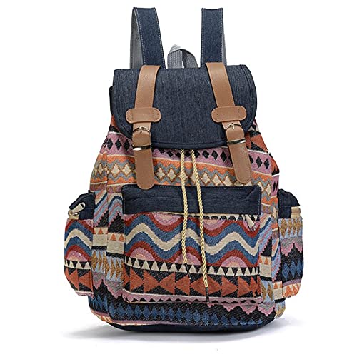 Vintage Women's Canvas Backpack - Bohemian Ethnic Style School Bag & Daypack for Travel, College, Hiking & Everyday Use