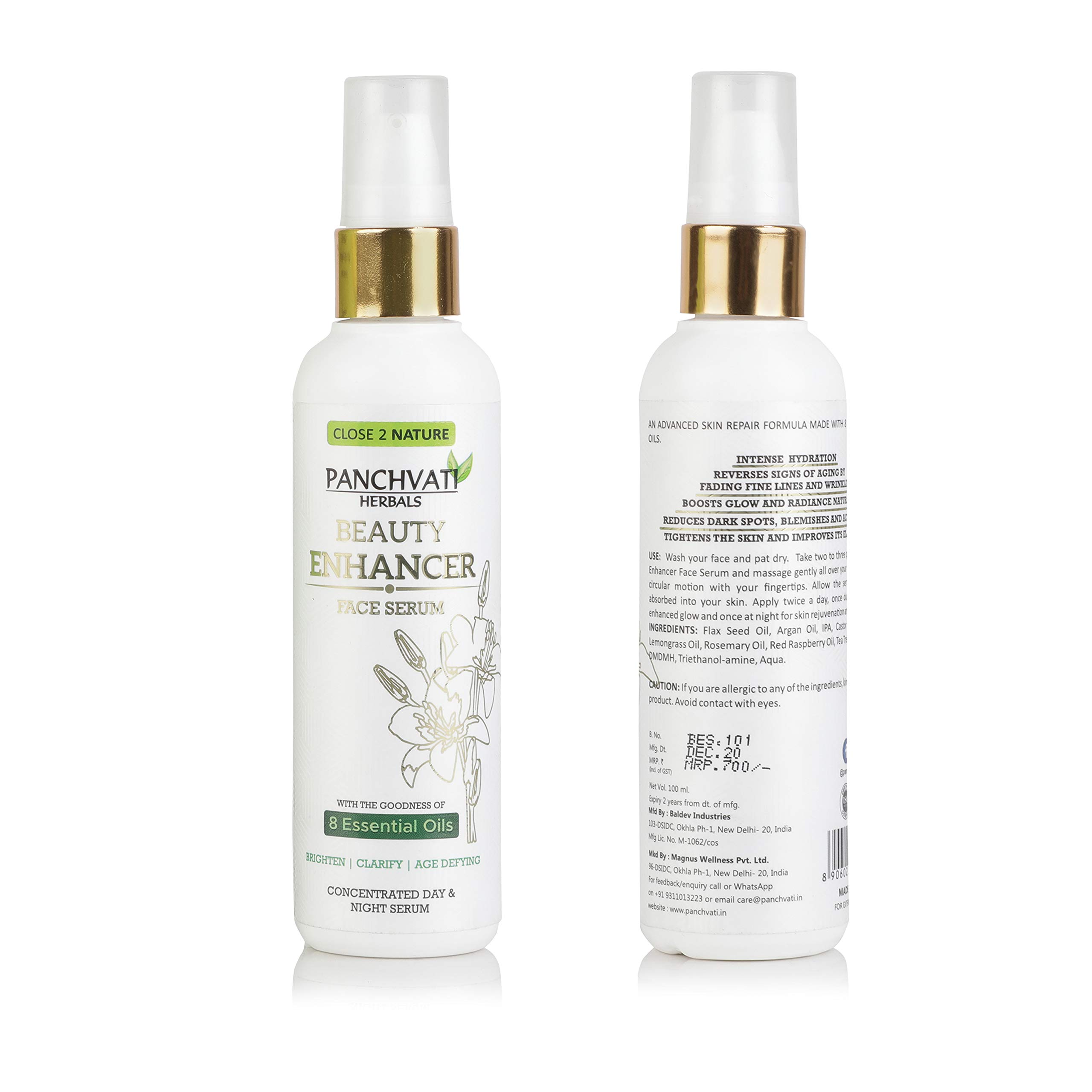 PANCHVATI Beauty Enhancer Face Serum - Skin Clearing, Brightening & Anti-Aging Serum for Dark Circles, Fine Lines & Sun Damage Repair (100ml) - Perfect for Daily Skincare Routine & Nighttime Skin Rejuvenation