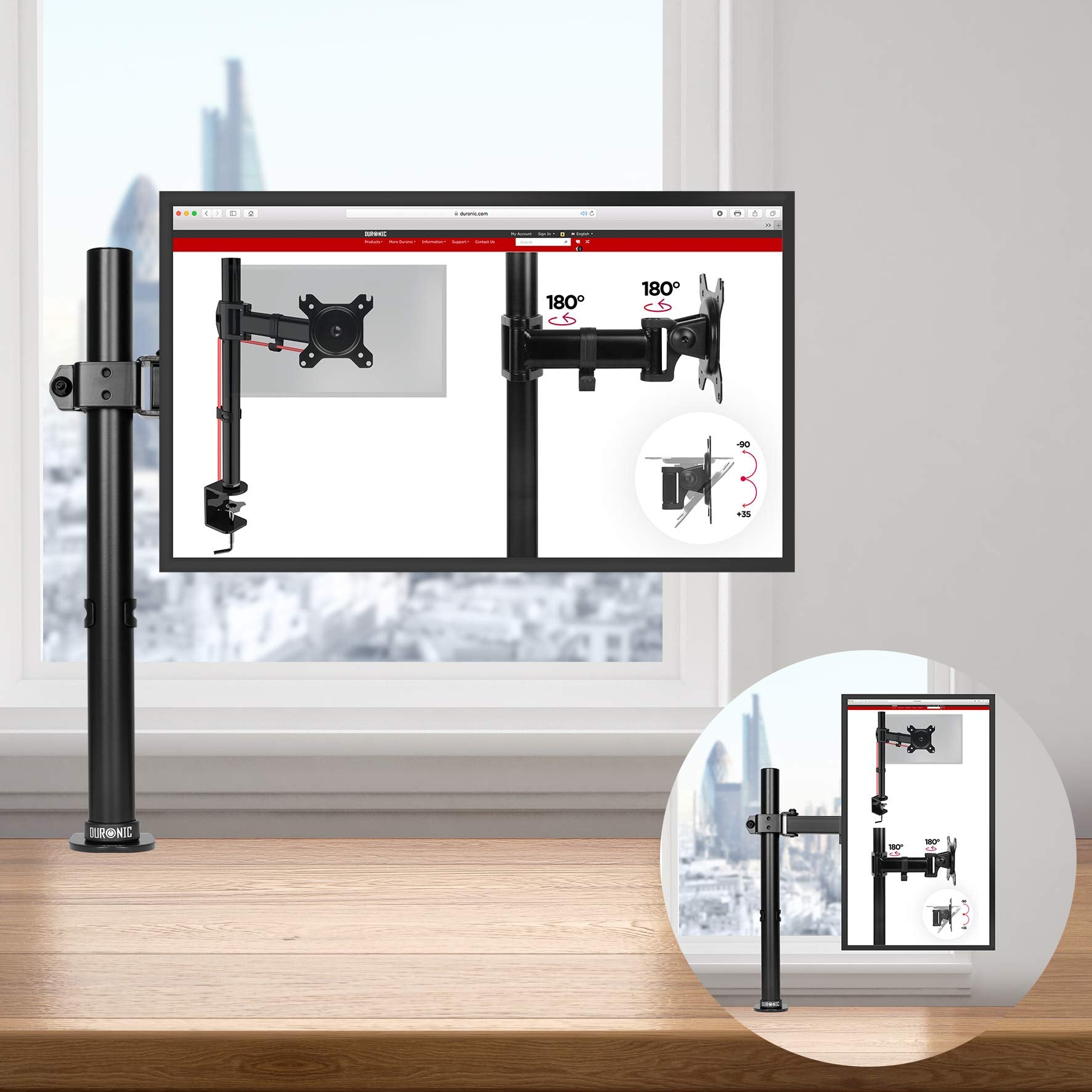 Duronic DM151X1 Single Monitor Arm - Adjustable Height Stand & Desk Mount for 13-32