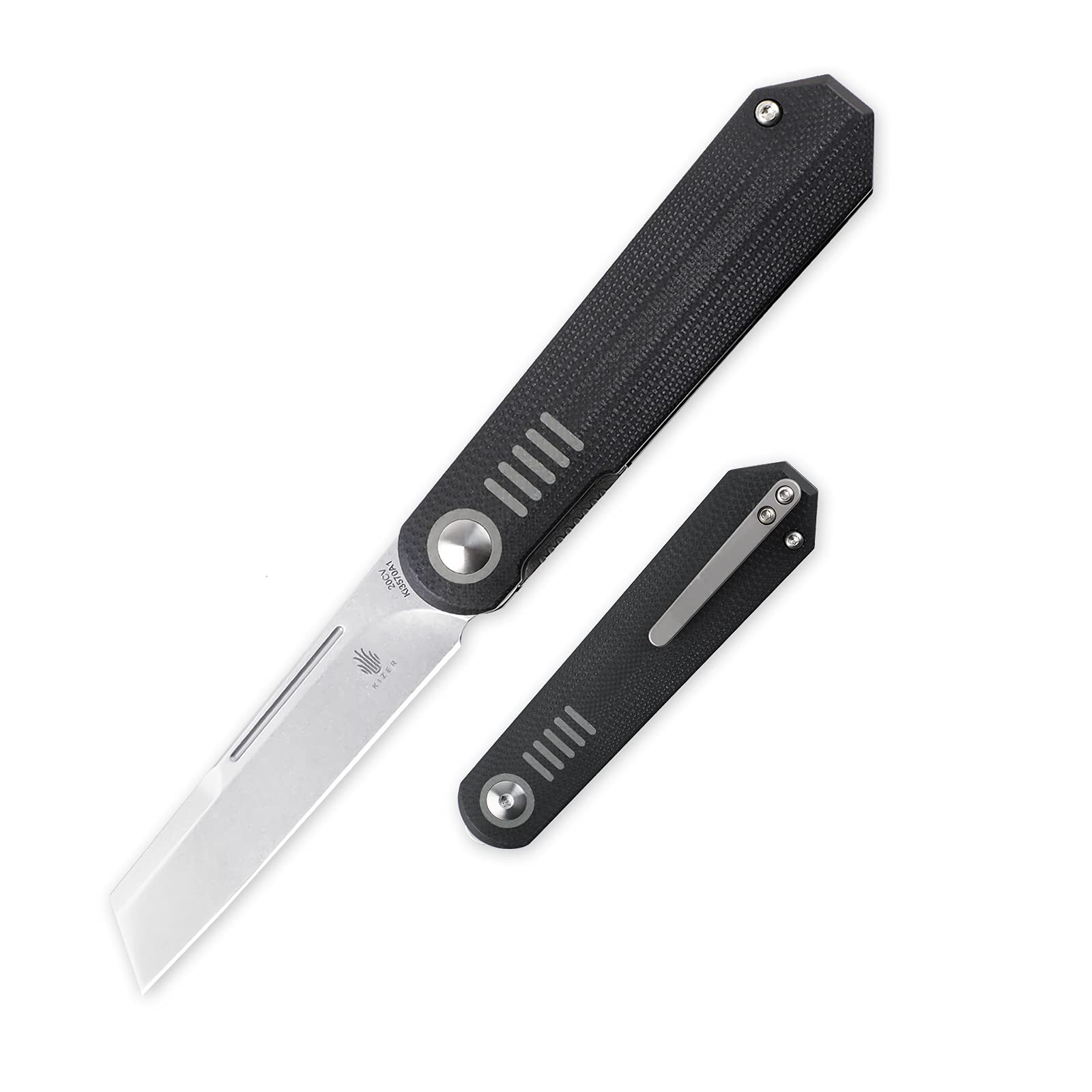 Kizer Folding Pocket Knife - CPM 20-CV Tanto Blade with Black G10 Handle | Lightweight EDC Knife for Men | Perfect for Camping, Hunting & Outdoor Activities | 2.4 oz Tactical Survival Tool | Model Ki3570A1 (CPM 20-CV Blade + Gray G10 Handle) | Ideal for Everyday Carry, Bushcraft & Emergency Preparedness