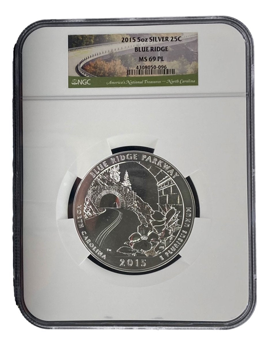 2015 Blue Ridge Parkway 5oz Silver Quarter MS69PL NGC Certified - Limited Edition Coin for Collectors & Investors | Perfect for Coin Collections, Gifts & Financial Portfolios