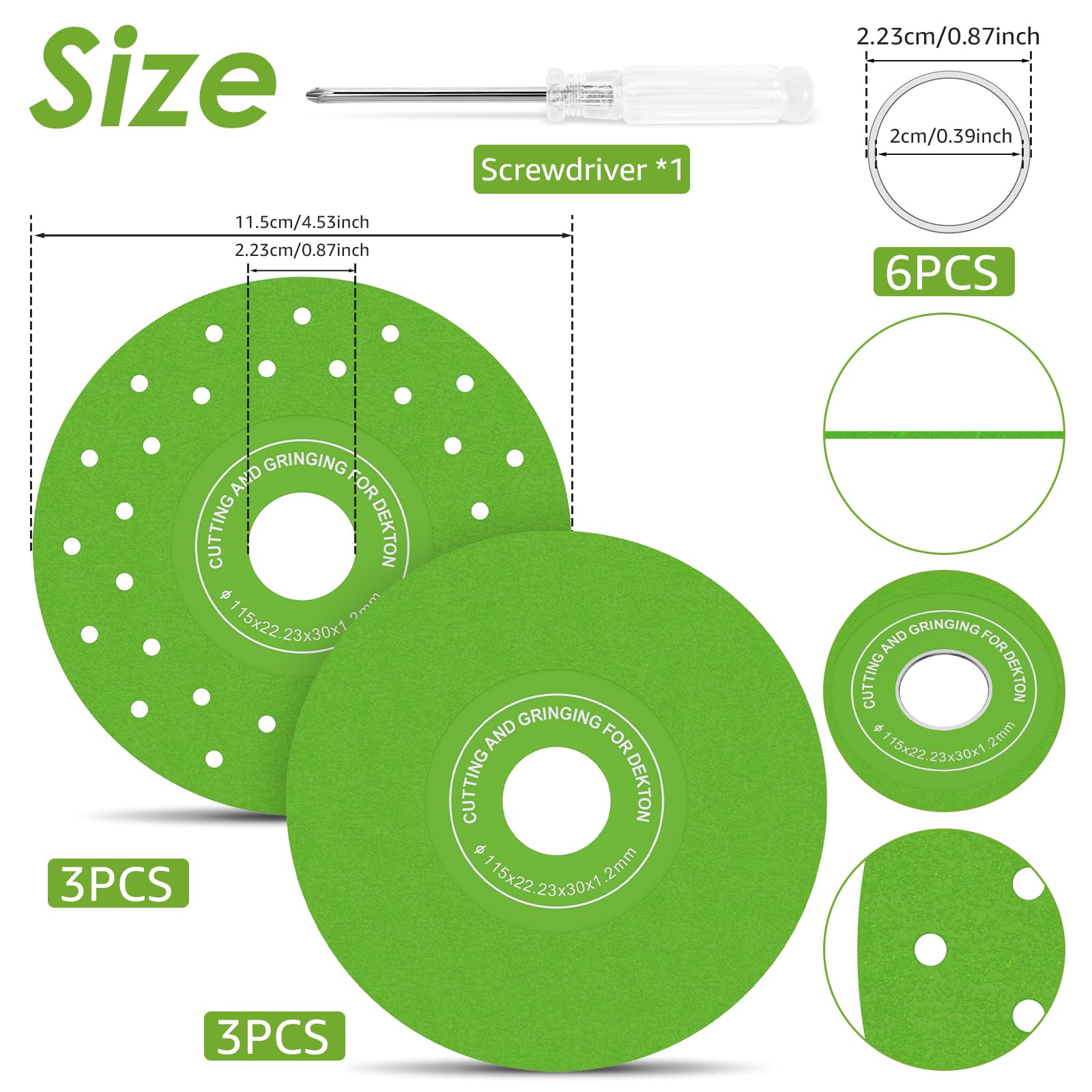 6Pcs Diamond Saw Blades for Angle Grinder - 115mm × 7/8 Inch Glass Cutting Disc, Ultra-Thin Flat Grinding Wheel for Tile, Marble, Ceramic (Holeless & Porous Options) - Perfect for DIY Home Renovation, Stone Slab Cutting & Precision Craft Projects