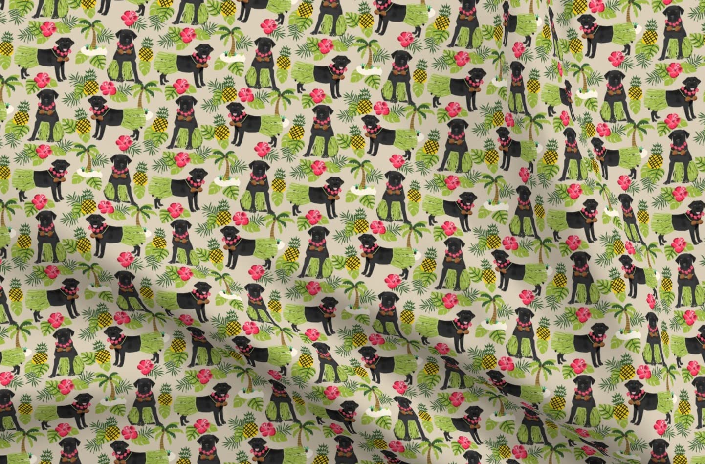 Black Lab Tropical Hawaii Islands Dog Breed Tan Labrador Retriever Printed Minky Fabric by The Yard - Soft Plush Material for Sewing Baby Blankets, Quilt Backing & DIY Crafts - Perfect for Nursery Decor, Pet Accessories & Home Textile Projects