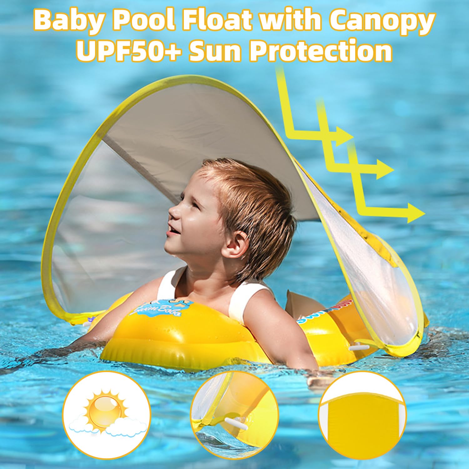**UPF50+ Baby Pool Float with Canopy & Adjustable Safety Seat - Inflatable Toddler Swim Float for Infants & Kids - Perfect for Pool, Beach, and Summer Water Play**
