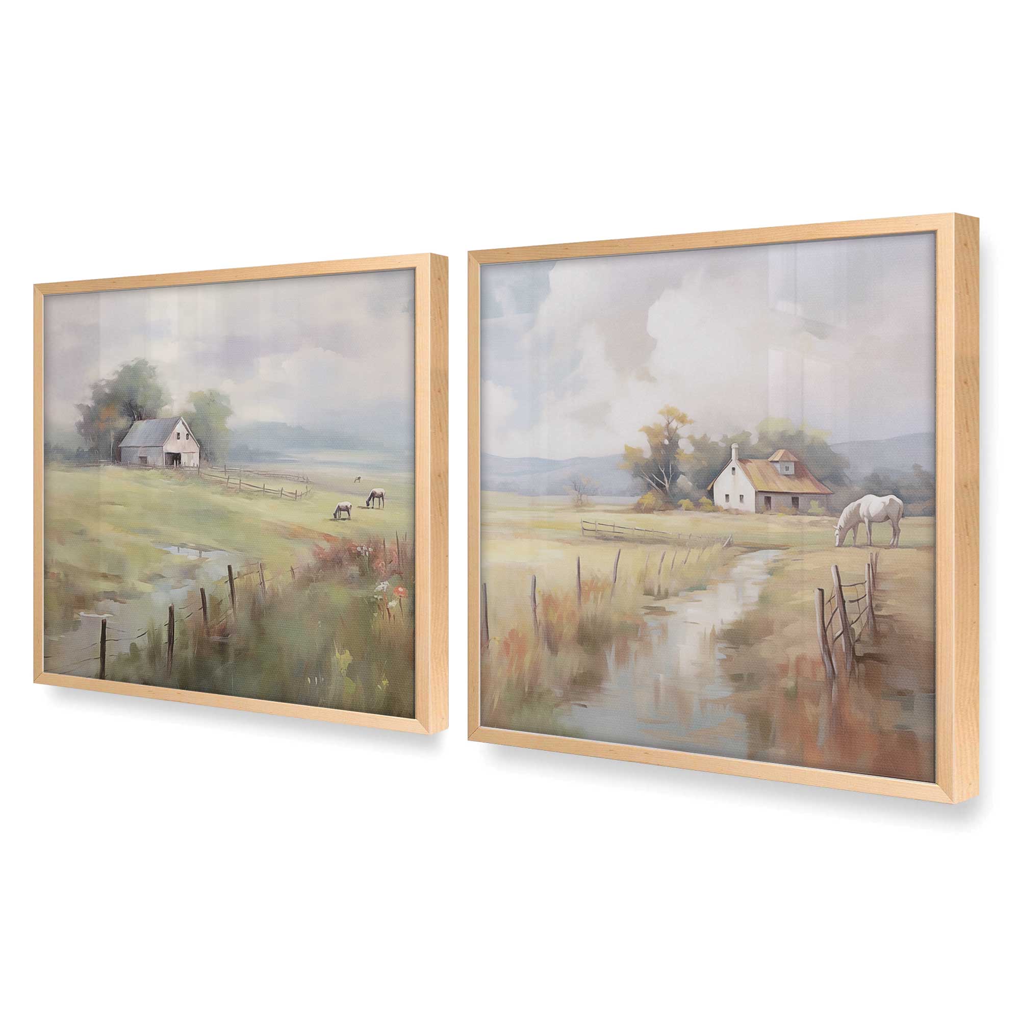 Countryside Farmhouse Bliss - Set of 2 Wall Art Prints for Living Room, Bedroom & Home Decor