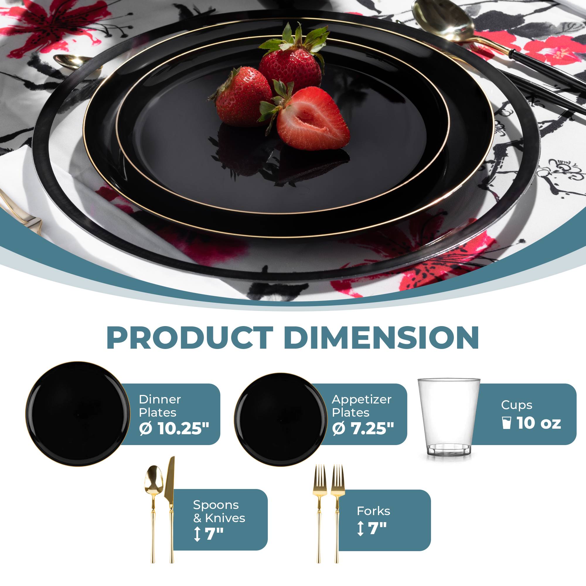 Luxury Black and Gold Plastic Party Supplies Bundle - Elegant Disposable Tableware for Weddings, Birthdays & Special Events