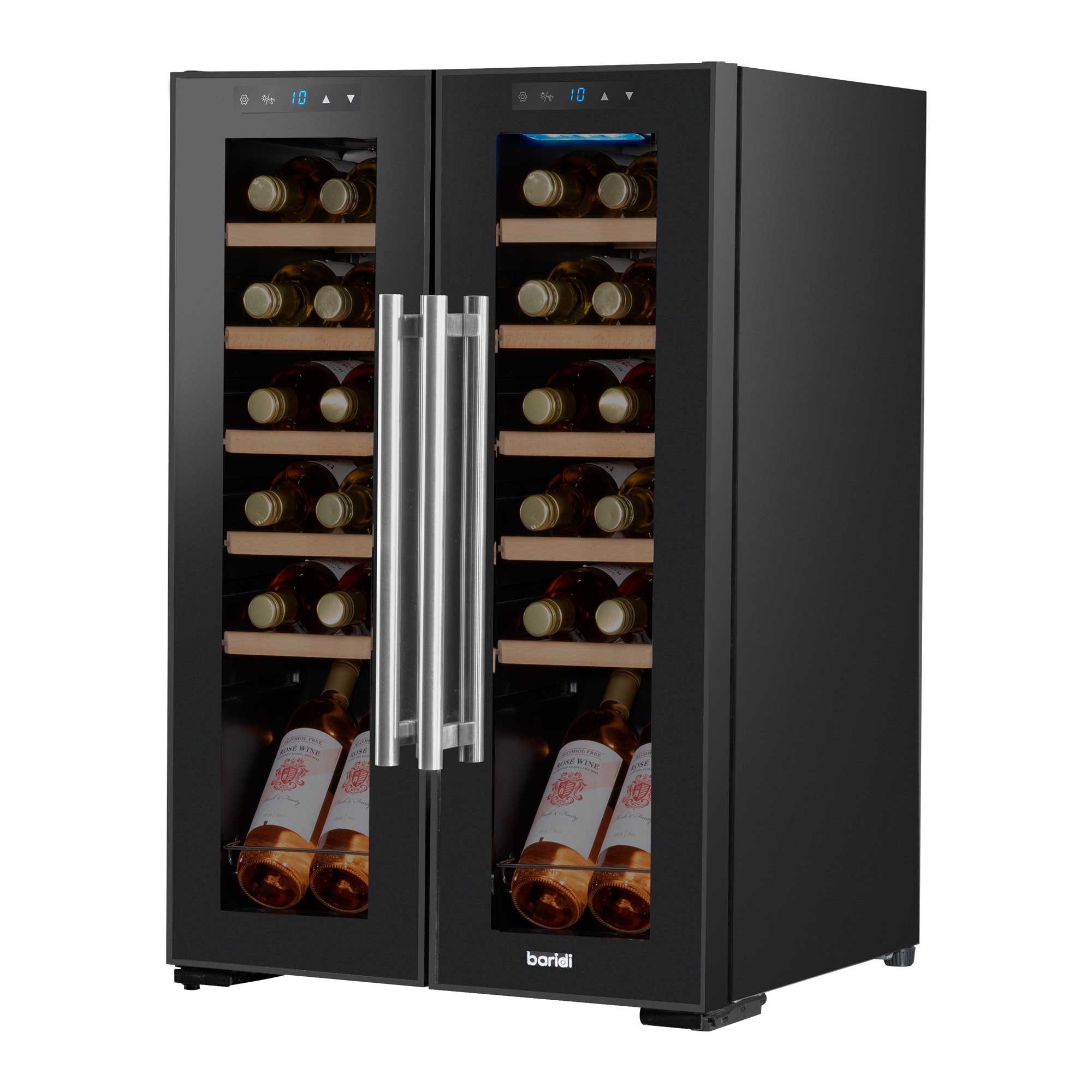 Baridi 24 Bottle Dual Zone Wine Cooler Refrigerator with Touch Screen, LED Lighting & Mirror Glass Door - Perfect for Home Bars, Restaurants, and Wine Cellars