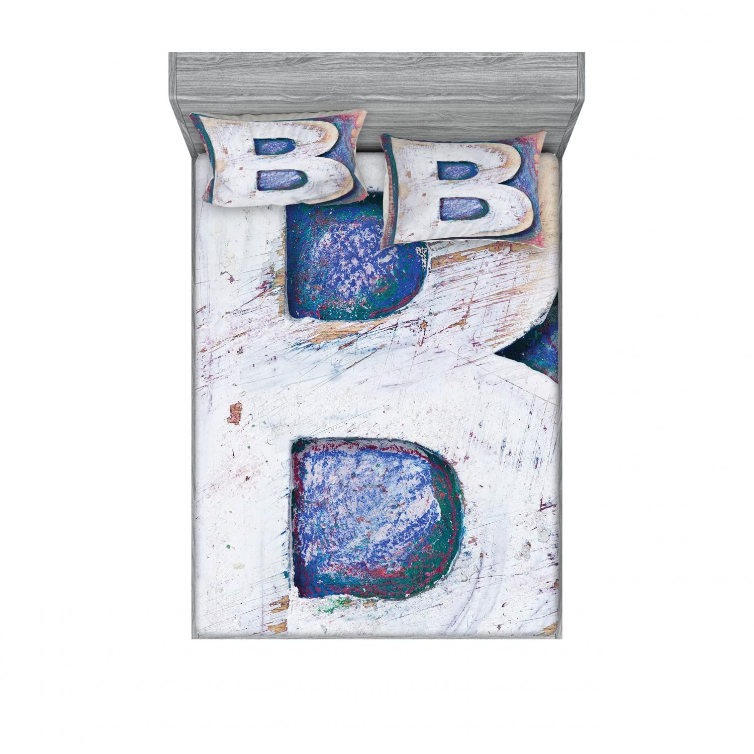Ambesonne Letter B 2-Piece Queen Size Bedding Set - 2 Fitted Sheets & 4 Pillow Shams, Vintage Alphabet B Print, Multicolor Bohemian Decor for Bedroom, Dorm, Guest Room