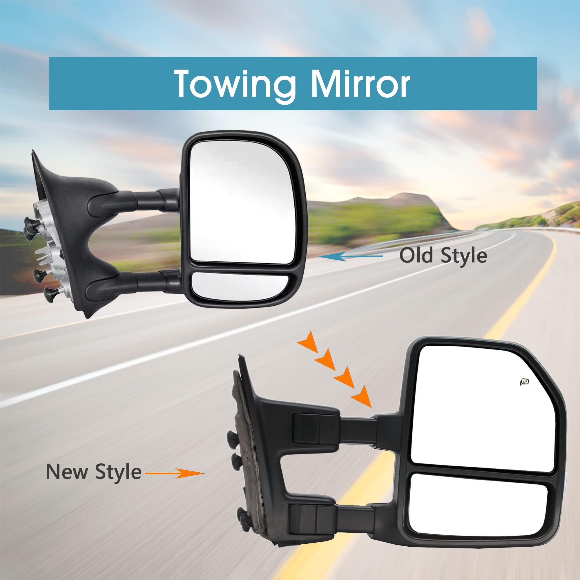 BOOLEE Manual Extendable Towing Mirrors for Ford F250 F350 F450 F550 Super Duty (1999-2016) - Black Folding Truck Mirrors with Glass Adjustment | Perfect for Towing Trailers, Campers & Heavy Loads