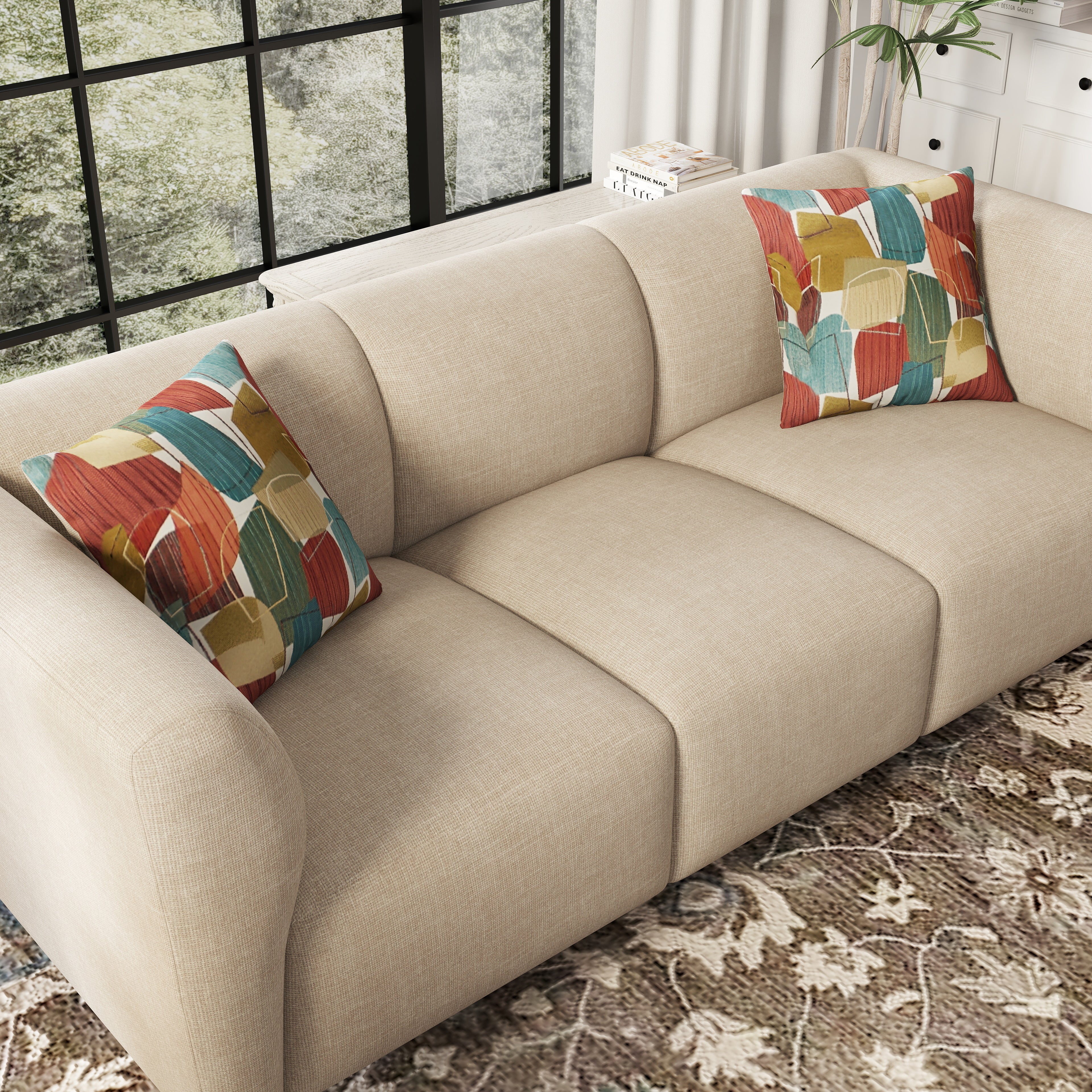 Roundhill Furniture Della Upholstered Stationary Sofa - Modern Living Room Couch with Soft Fabric, Comfortable Seating for Home, Office & Lounge Spaces