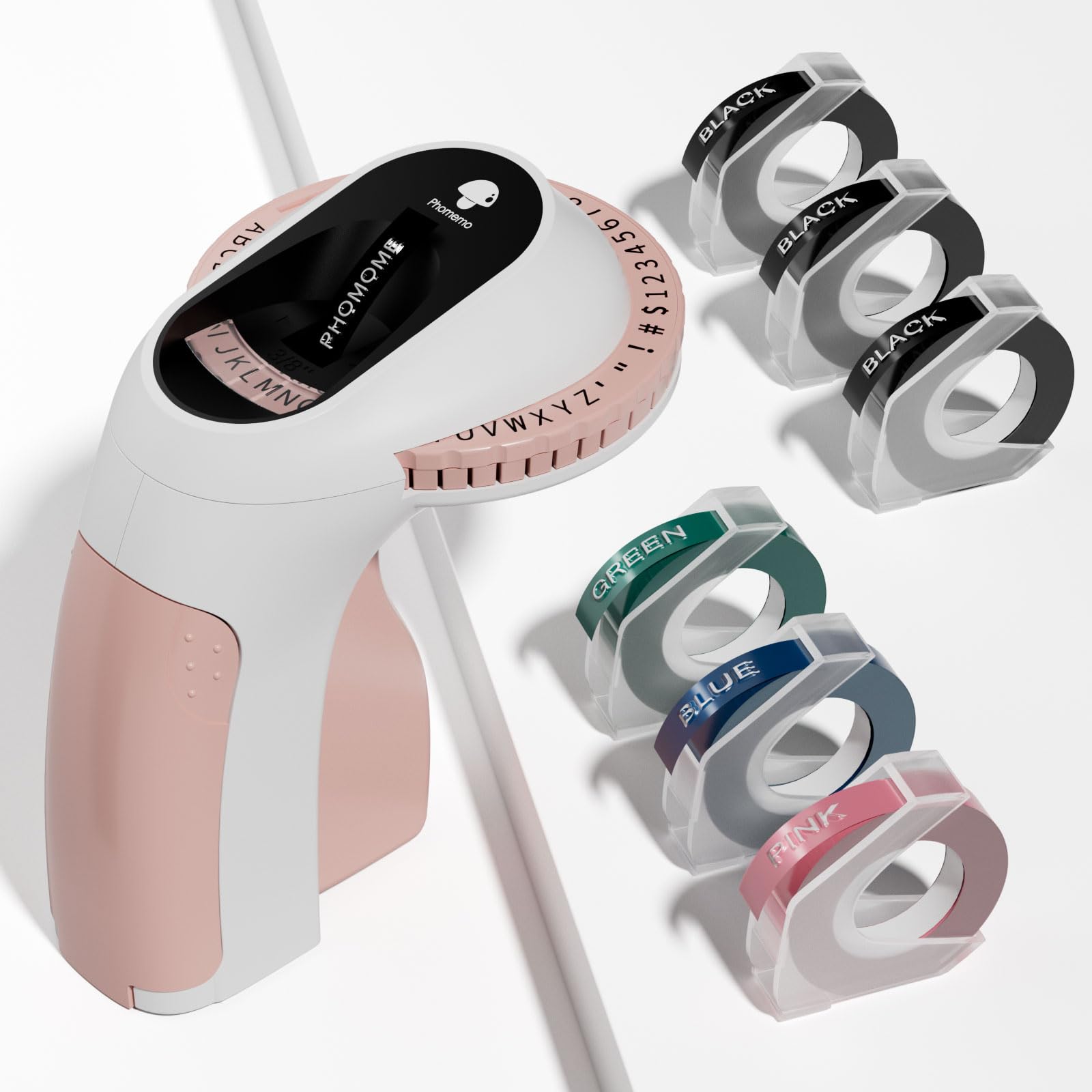 Phomemo Portable Embossing Label Maker Machine with 6 Rolls 3D Embossed Label Tapes - Retro Style for Kids DIY, Home, School & Office Organization (Pink) - Perfect for Crafting, Gift Wrapping & Storage Labeling