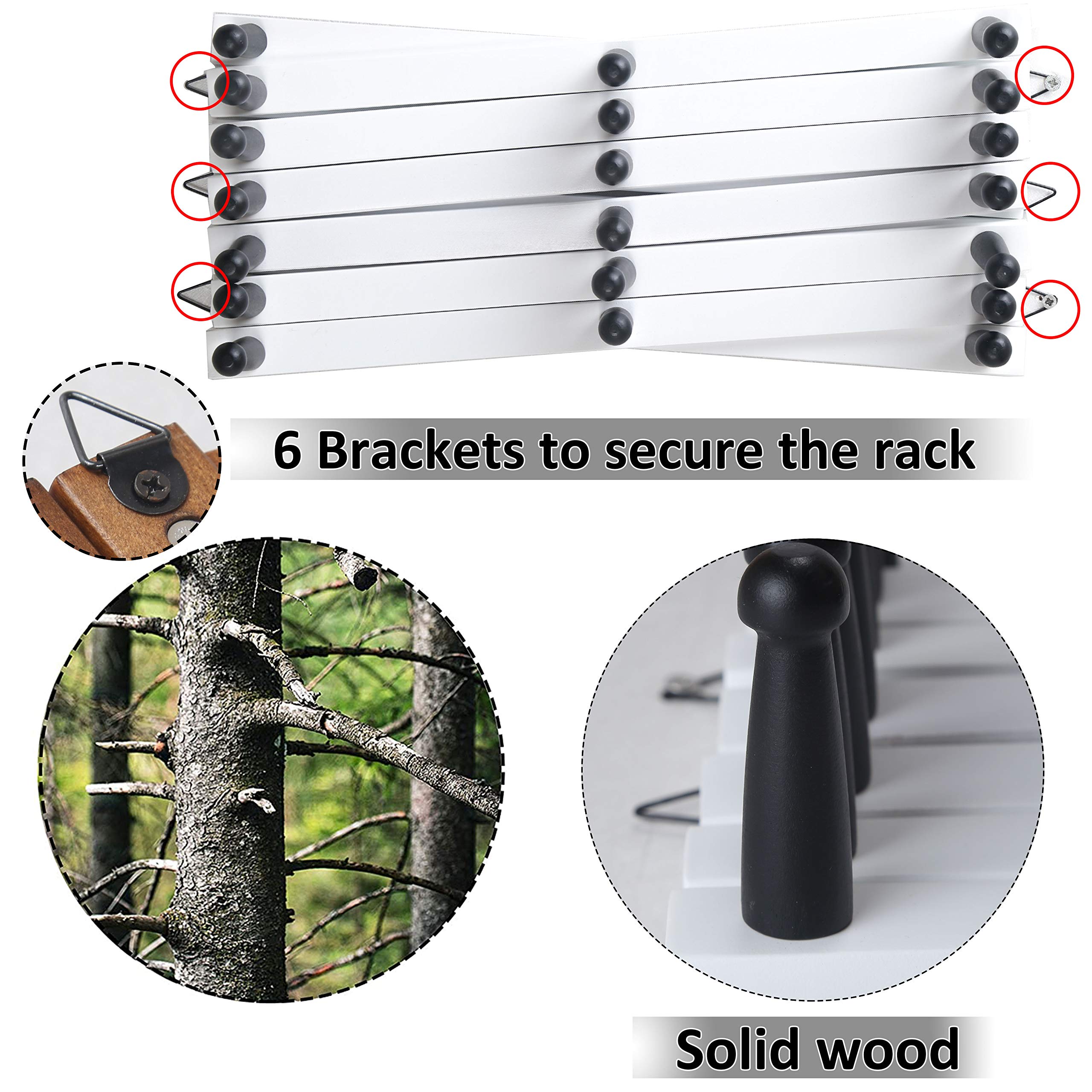 WEBI Expandable Wooden Coat Rack & Hat Hanger - 20 Peg Hooks for Wall Mounting (Black/White, 2-Pack) - Perfect for Entryway, Bedroom & Closet Organization