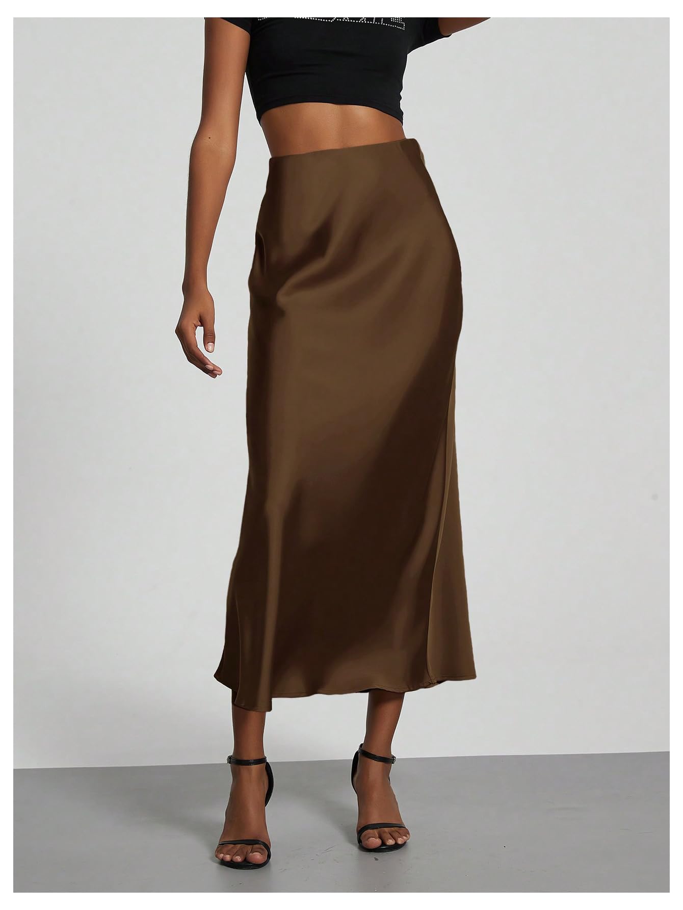 SOLY HUX Women's Elegant Satin High Waist Flared Midi Skirt - Office Work Casual Fishtail Skirt for Women | Perfect for Business Attire, Date Night & Special Occasions