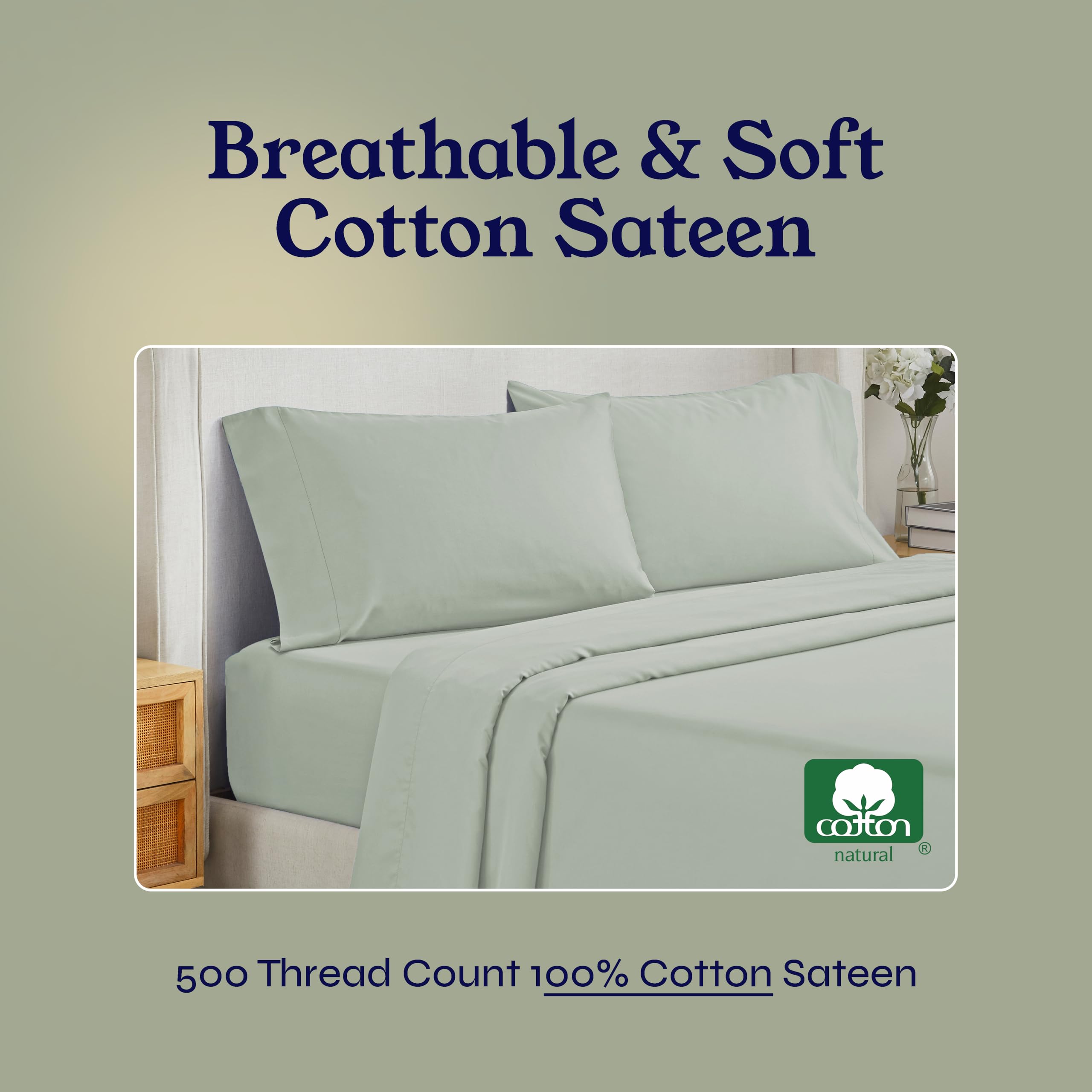 California Design Den - Premium 100% Cotton Twin Sheet Set, 500 Thread Count Cooling Bed Sheets with Deep Pockets, Soft & Breathable (Silver Sage) - Perfect for Hot Sleepers & All-Season Comfort